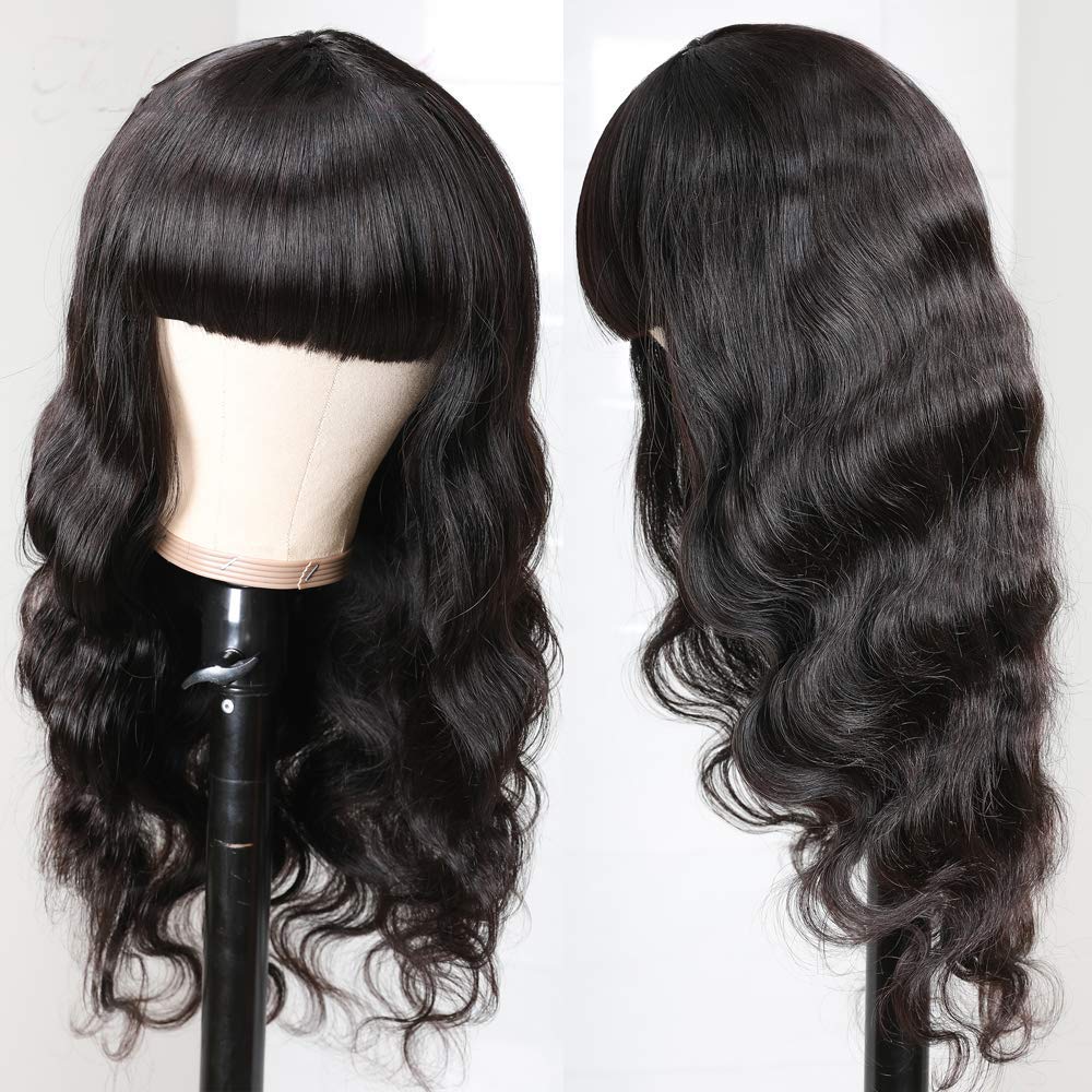 Wholesale 100% Virgin Brazilian Human Hair Bangs Wigs With Fringe Transparent Lace Straight Body Wave Wigs For Black Women - View #4