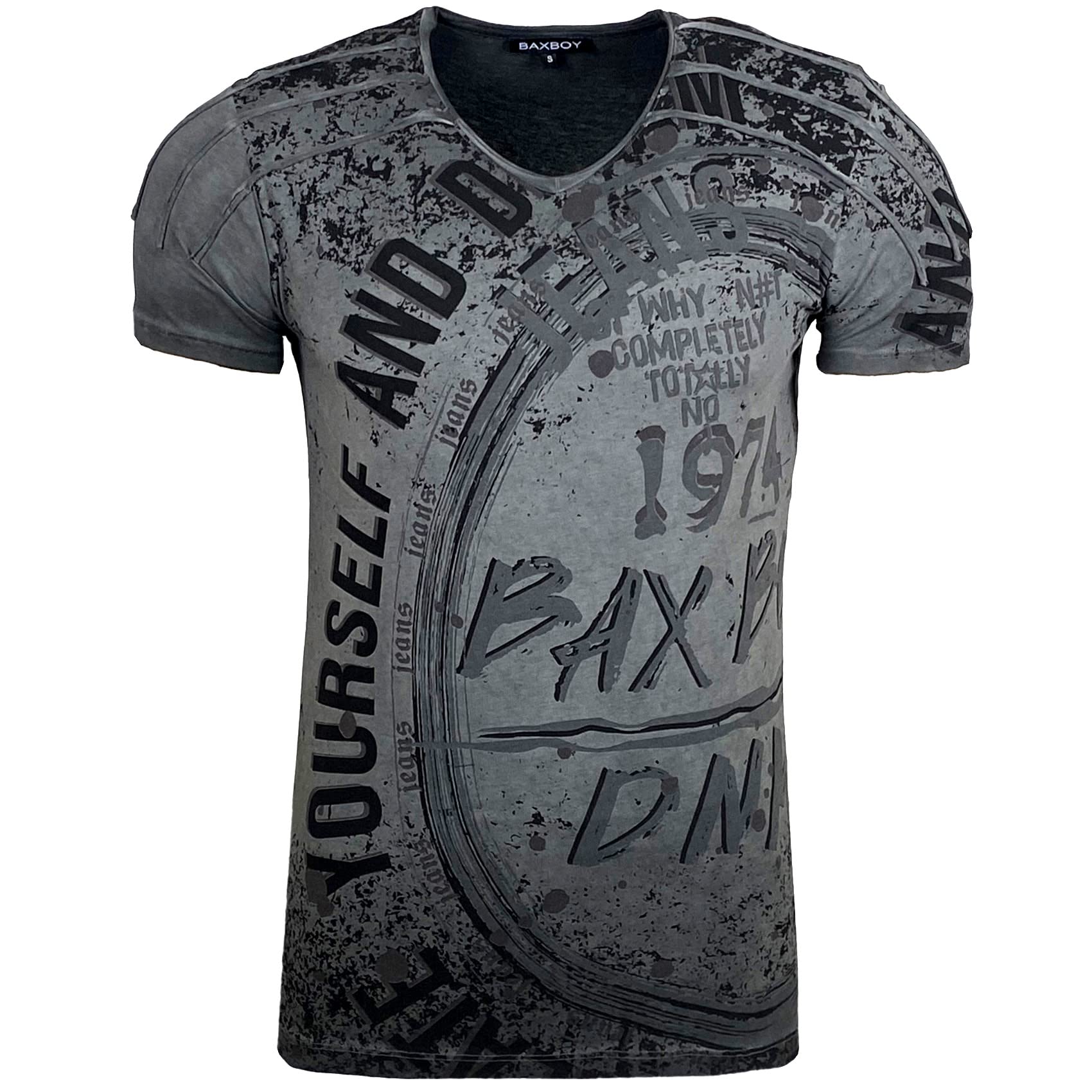Subliminal Mode Subliminal Moda Camiseta Hombre Deslavada Vintage Cuello V BX109