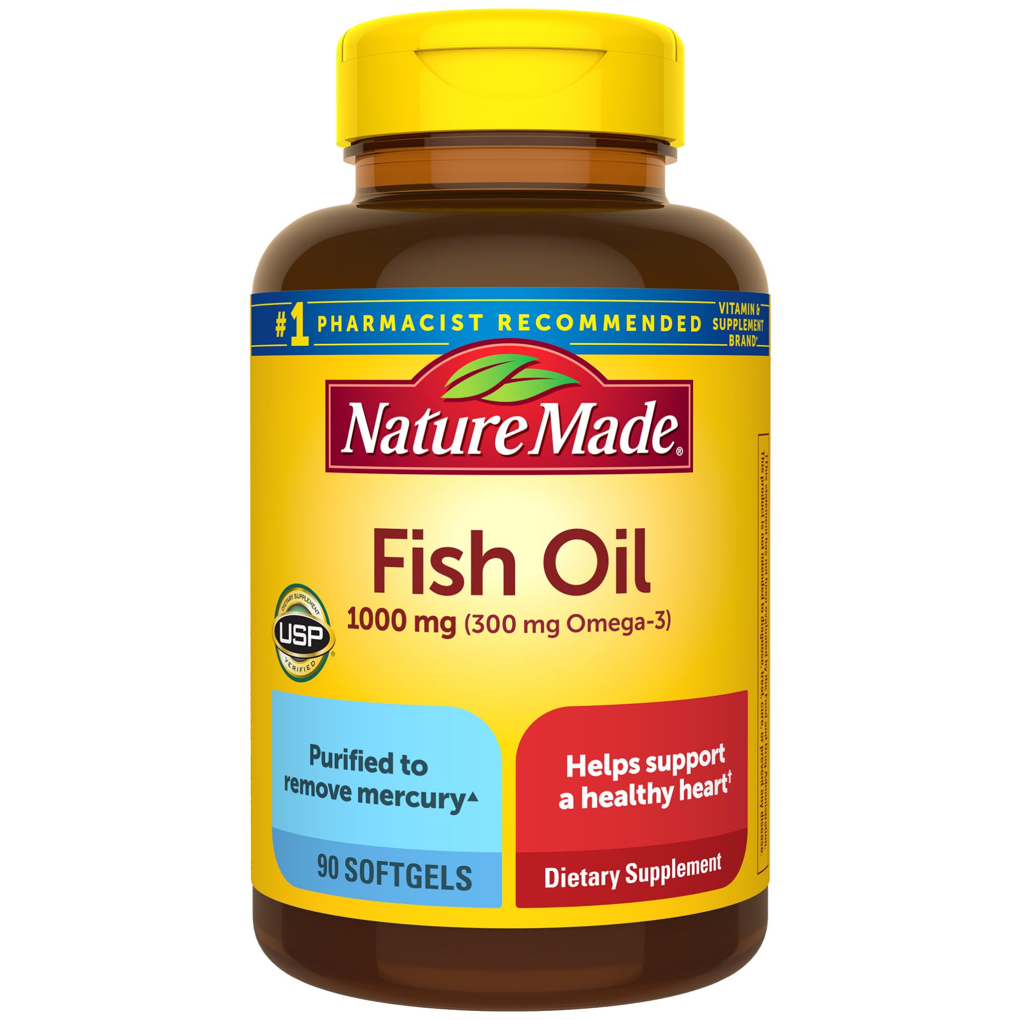 Fish Oil 1000 mg, 90 Softgels, Omega 3 Supplement For Heart Health
