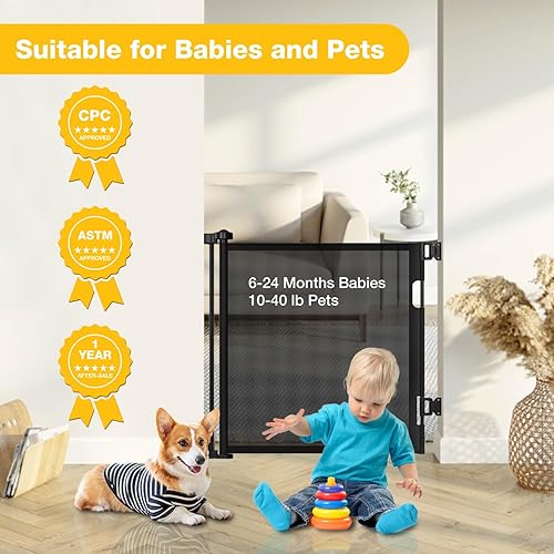 Miniatura 5 de Birsppy AOLDHYY - Puertas retráctiles para bebés, puerta de bebé extra ancha de 118 pulgadas para aberturas grandes, puerta de malla para bebés para