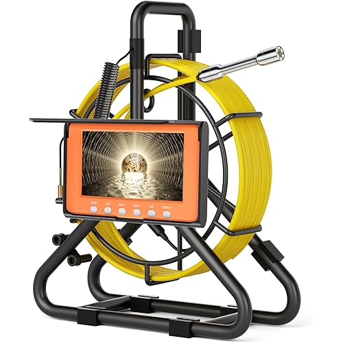 Sewer Camera 100FT,Wohuole Pipe Inspection Camera LCD Monitor with DVR, Video Pipe Inspection Equipment IP68 Camera with 6 LED Lights, 5in Sewer Camera (32GB DVR,100ft/30M)