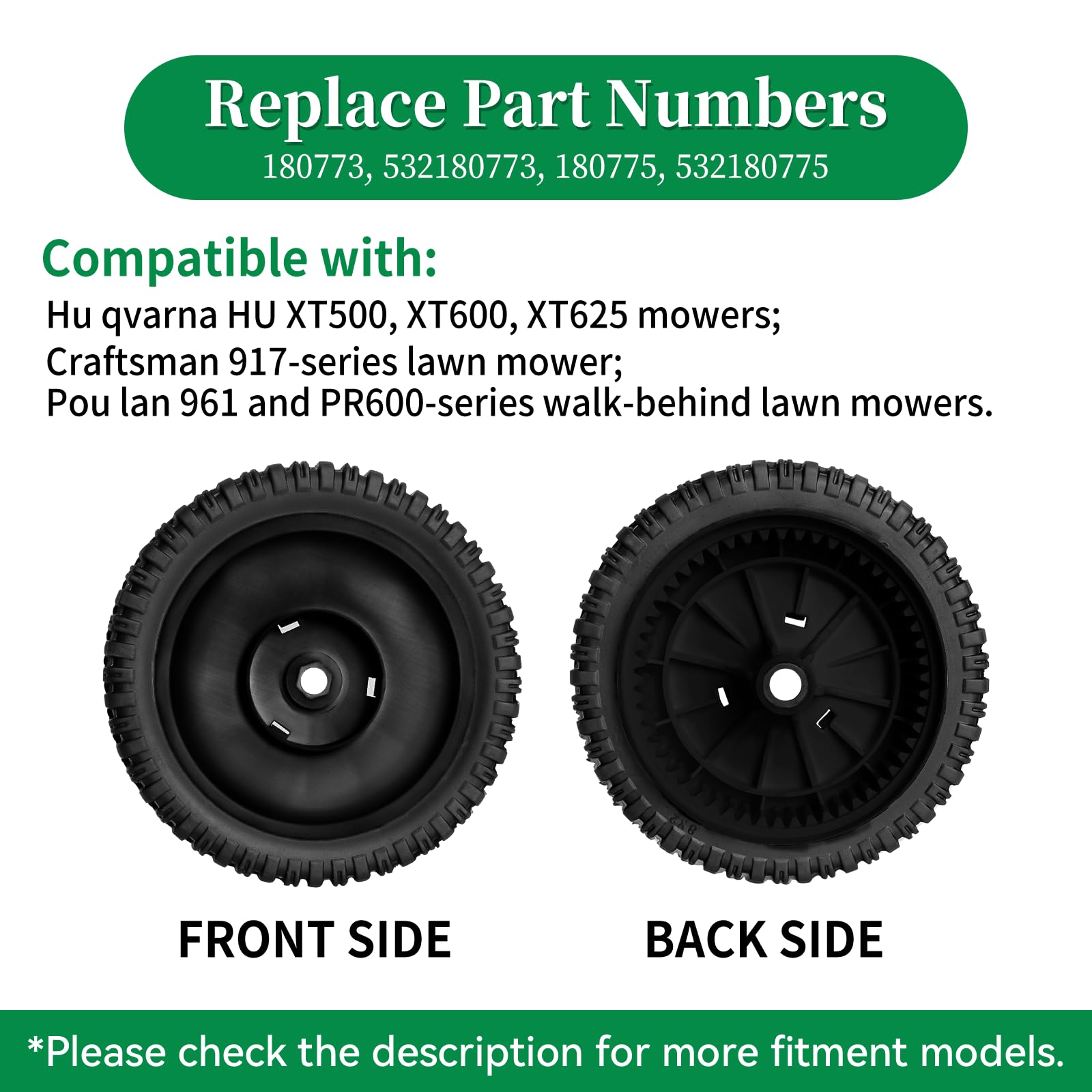 180767 - Ruedas de transmisión delanteras para cortacésped AYP/Craftsman/Pou lan/Hu sqvarna, 532180773 para reemplazar para 180775, 180773, Oregon 72-077