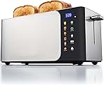 Elite Gourmet ECT5924D SmartToast Digital Long Slot 4 Slice Toaster, 1.5” Wide Slots for Thick Breads & Bagel Function, LED Touch Screen, Countdown Timer, 6 Shades, Stainless Steel
