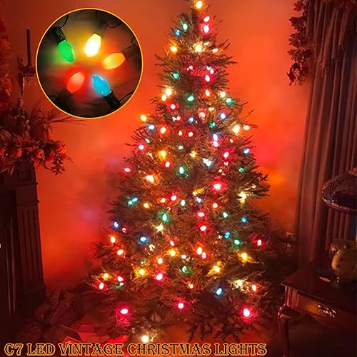 Miniatura 6 de Luces LED de Navidad multicolor C7 de 25 pies con 27 luces LED de cerámica de colores (2 de repuesto), luces colgantes de Navidad al aire libre para