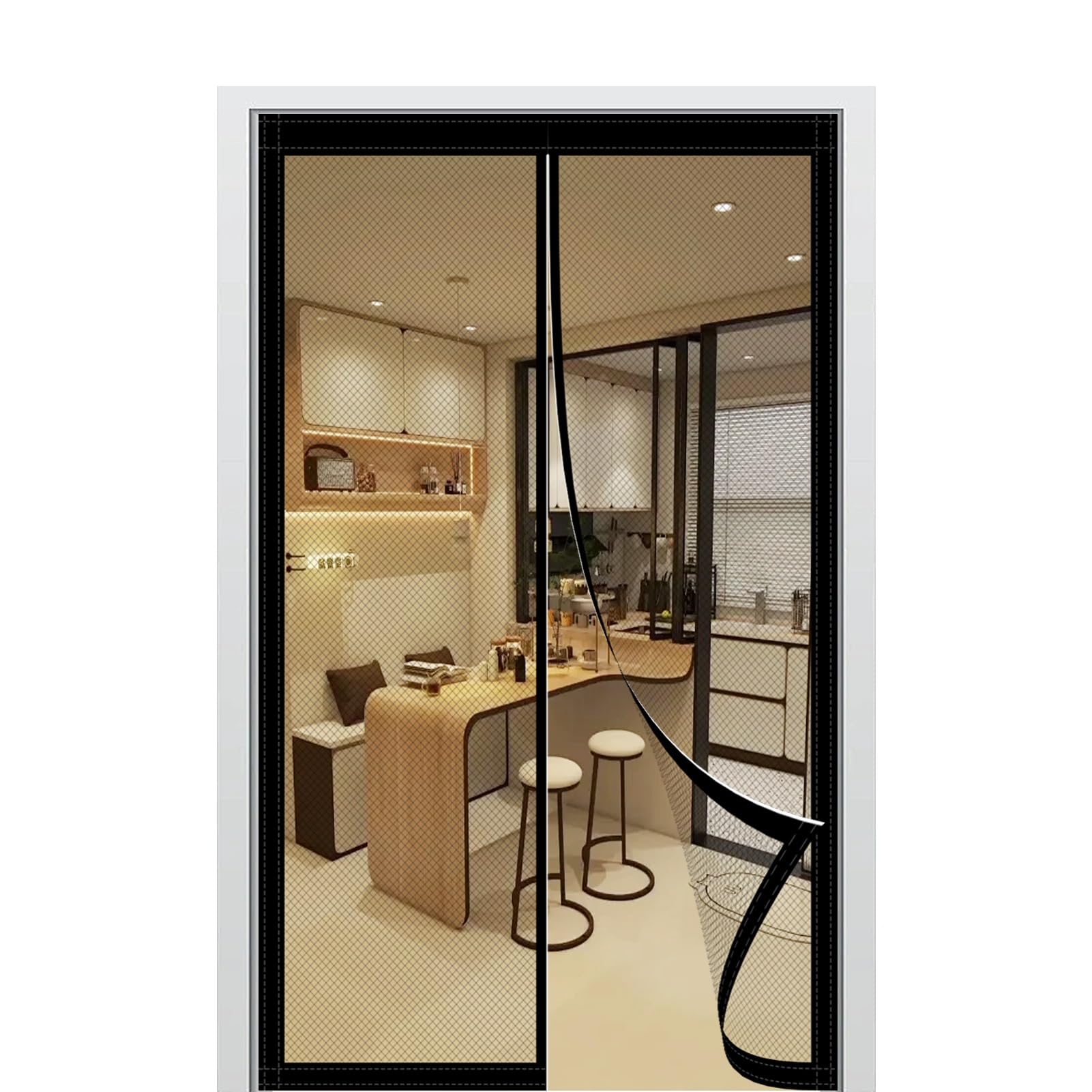 Moustiquaire de porte magnétique noir 60x180 cm pour fermeture automatique