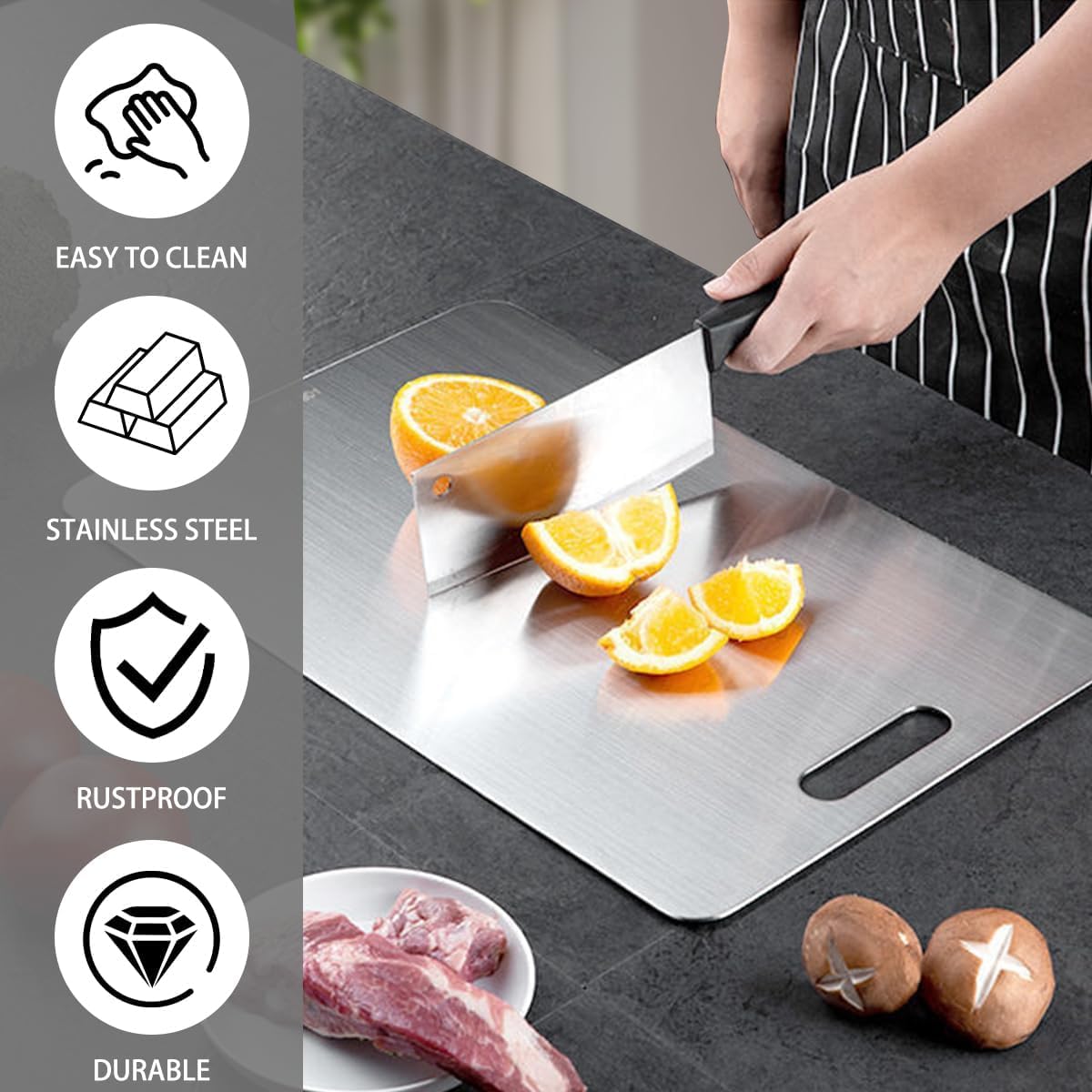 Vasukie Stainless Steel Chopping Board - Durable & Non-Slip -3