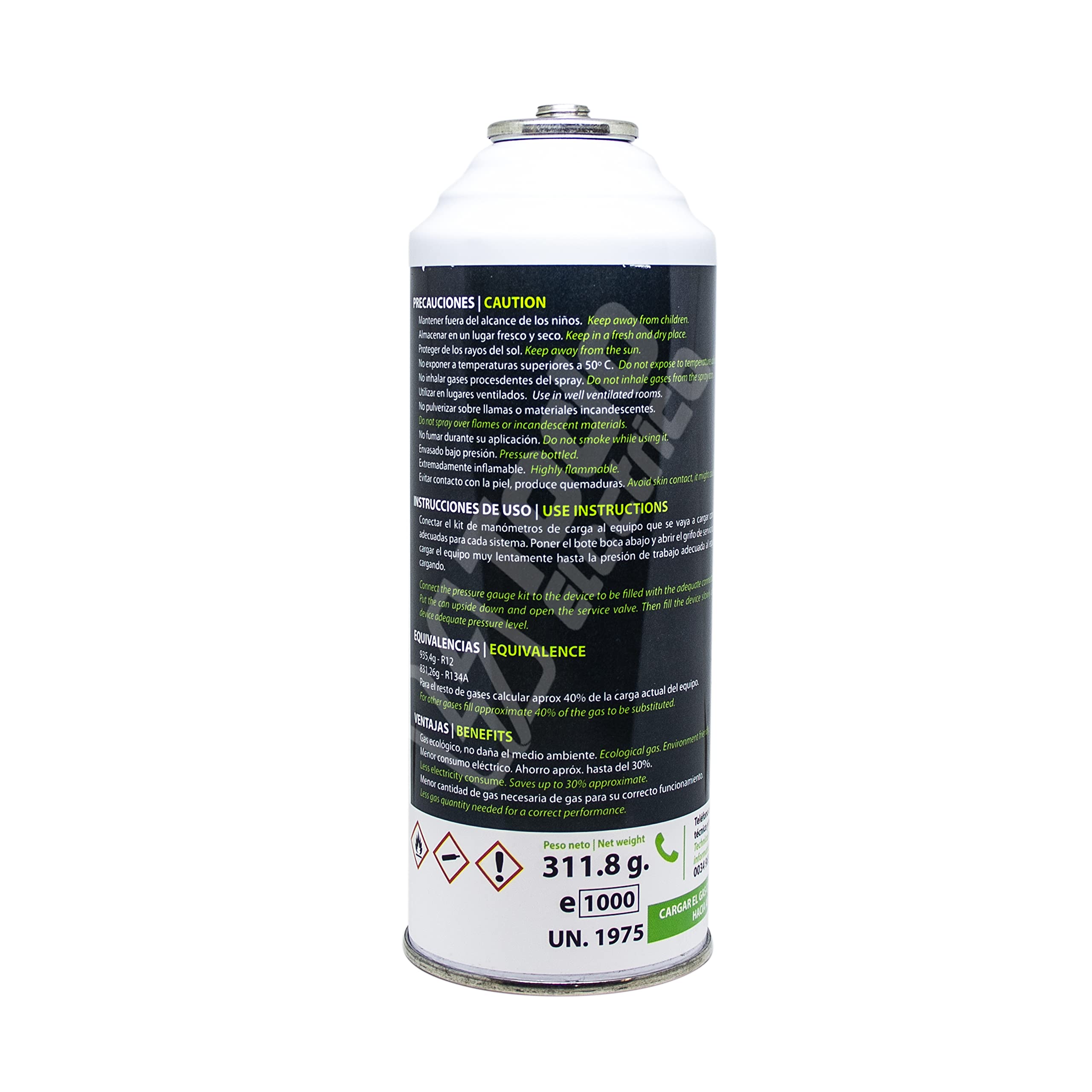 Todoelectrico - Pack Gas refrigerante orgánico Gasica D2 Sustituto R12/R134A con Manguera recarga para aire acondicionado