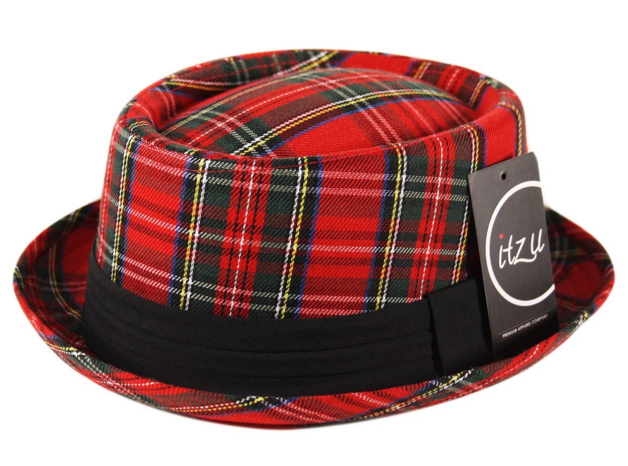 Adultos Pork Pie Trilby Fedora tartán escocés comprobar sombrero banda unisex de Breaking Bad Heisenberg estilo rojo