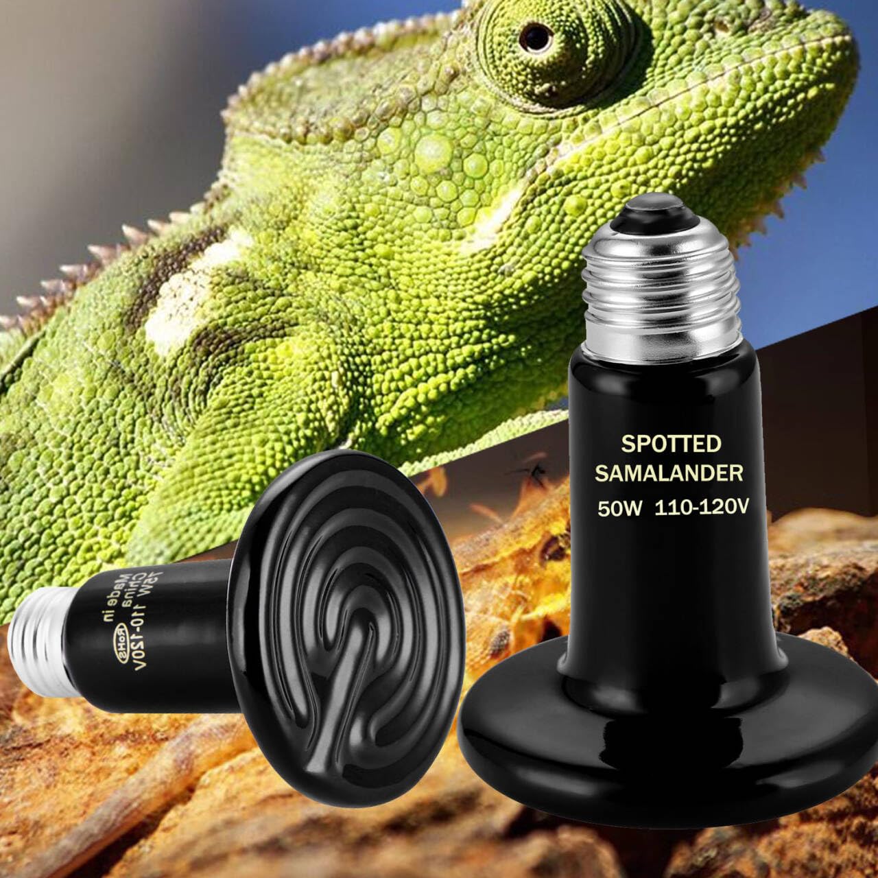 2 Pack Heat Emitter Reptiles 100W Heat Lamp Bulb Ceramic Reptile Heat Bulb Black No Light Emitting Heat Lamp (50, Watts)