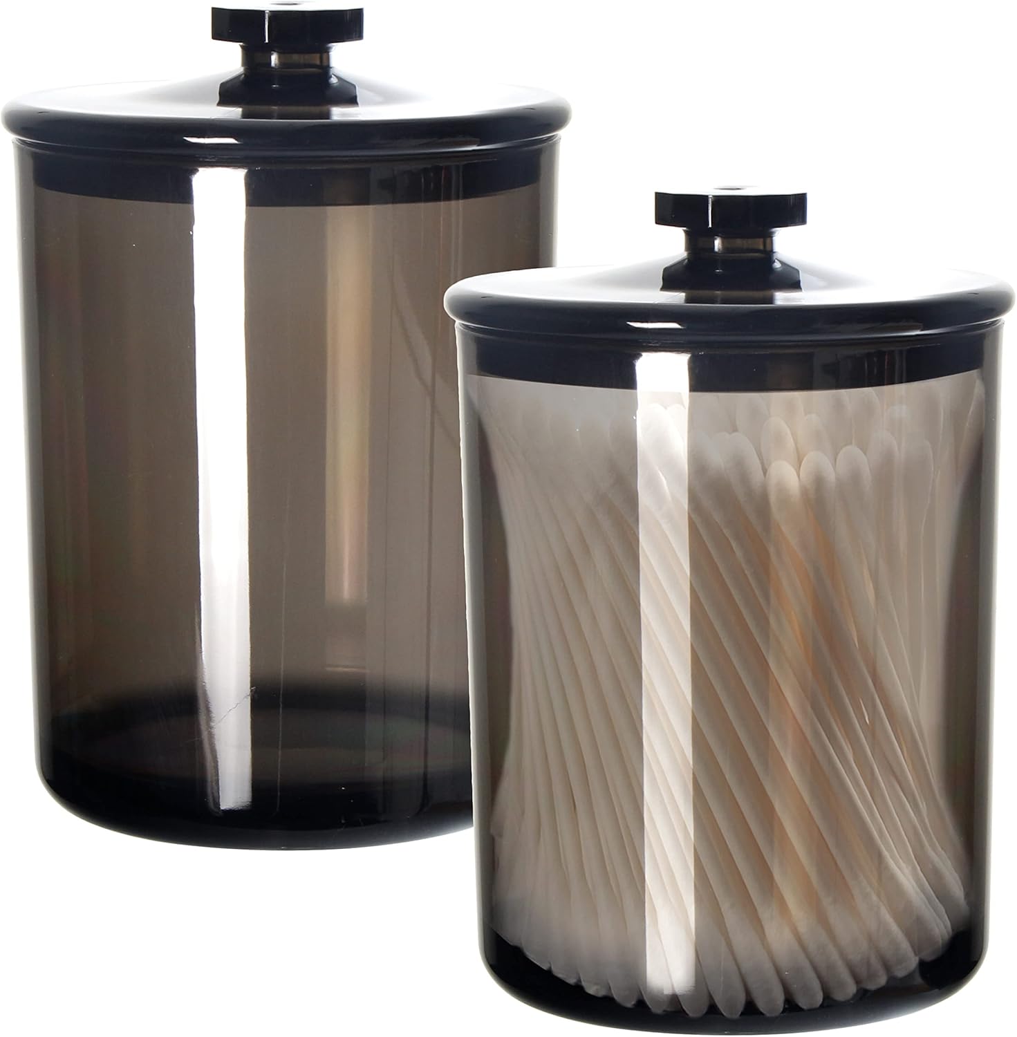 Youngever Black Plastic Apothecary Jars, Qtip Holder, Cotton Swab Holder, Bathroom Vanity Organizer for Cotton Balls, Cotton Pads, Qtips (2 Sets 15 Ounce): Home & Kitchen