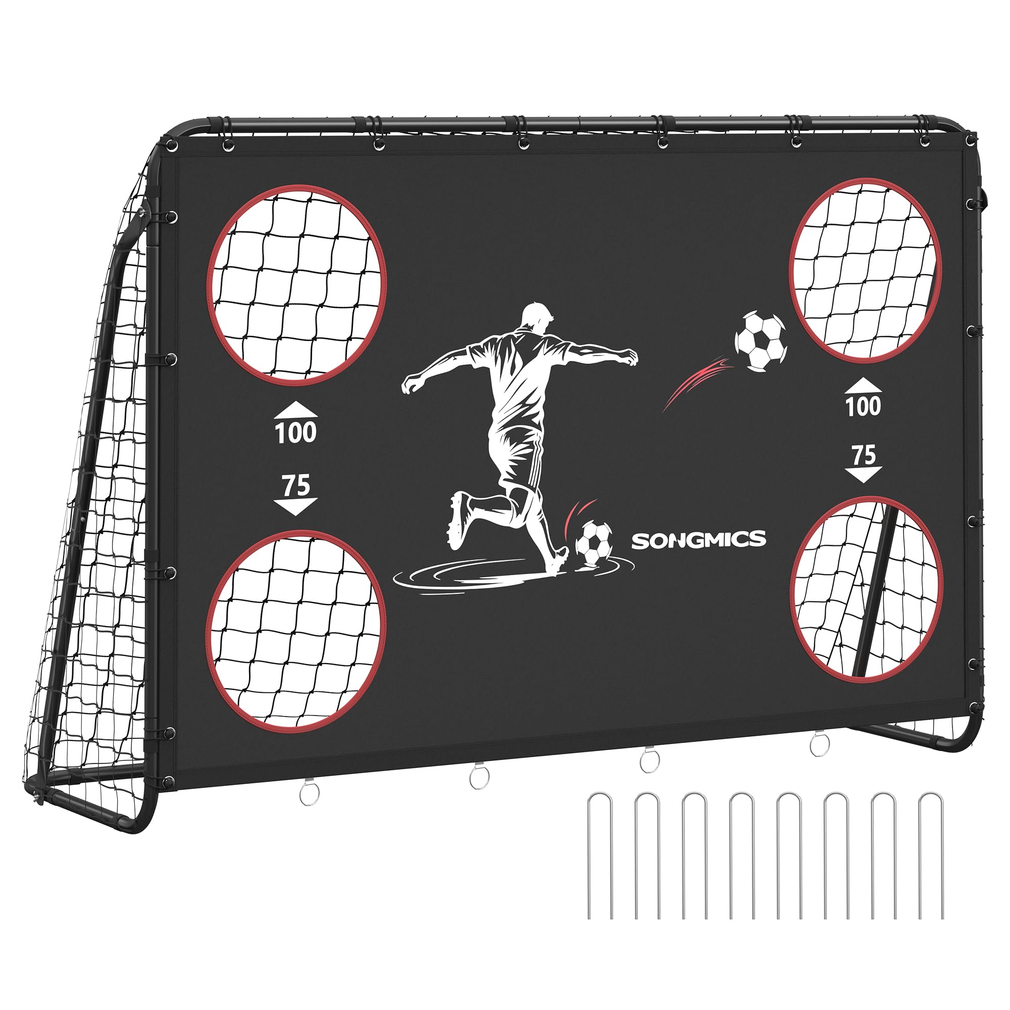 SONGMICS Fußballtor, mit Torwand, für alle Altersgruppen, Stahlrohre, PE-Netz, Outdoor, Garten, Strand