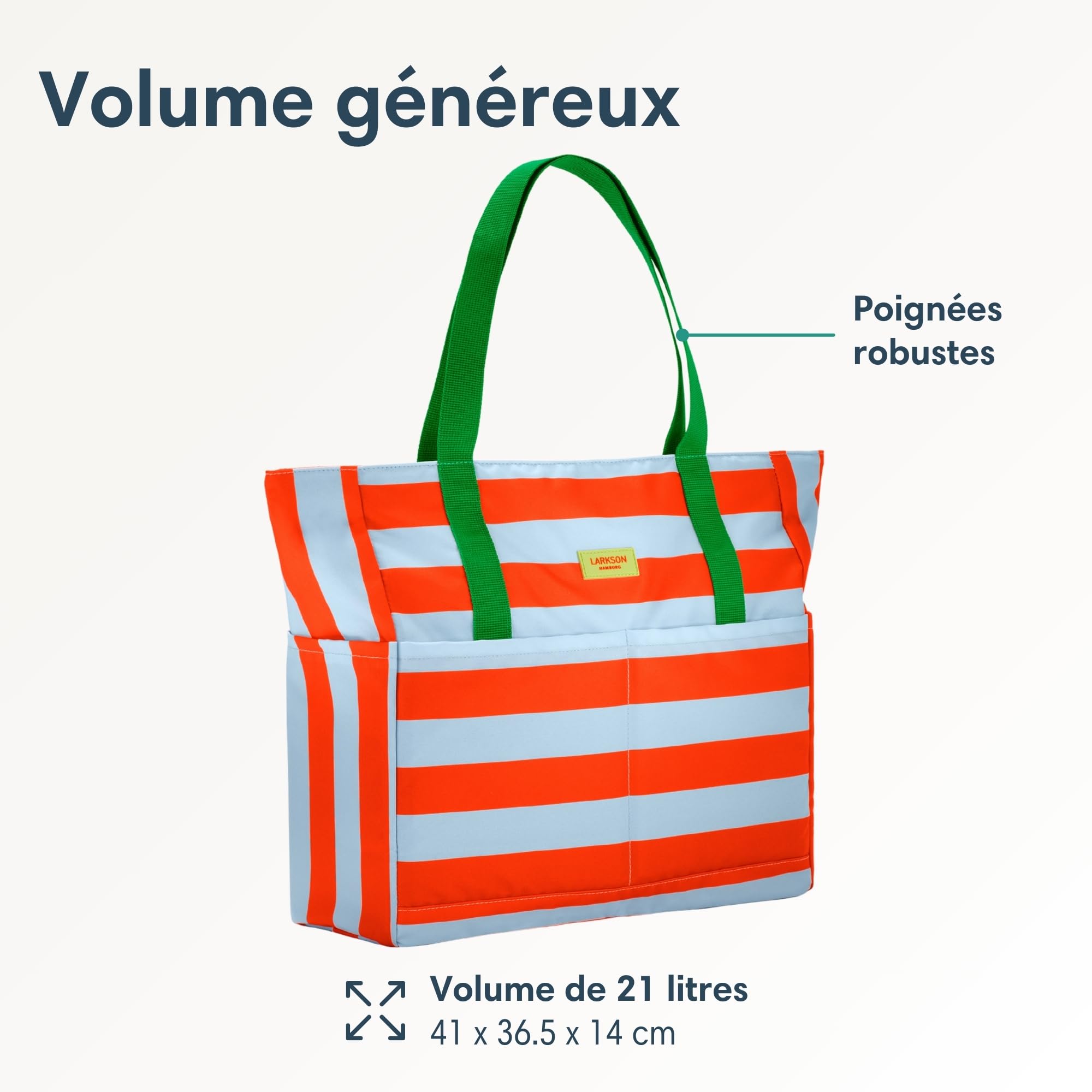 LARKSON Cabas Femme Homme - Linn - Sac de Plage Grand Format Pour Vacances, Sport, Voyage - Sac Fourre Tout avec Fermeture Éclair - Tote Bag