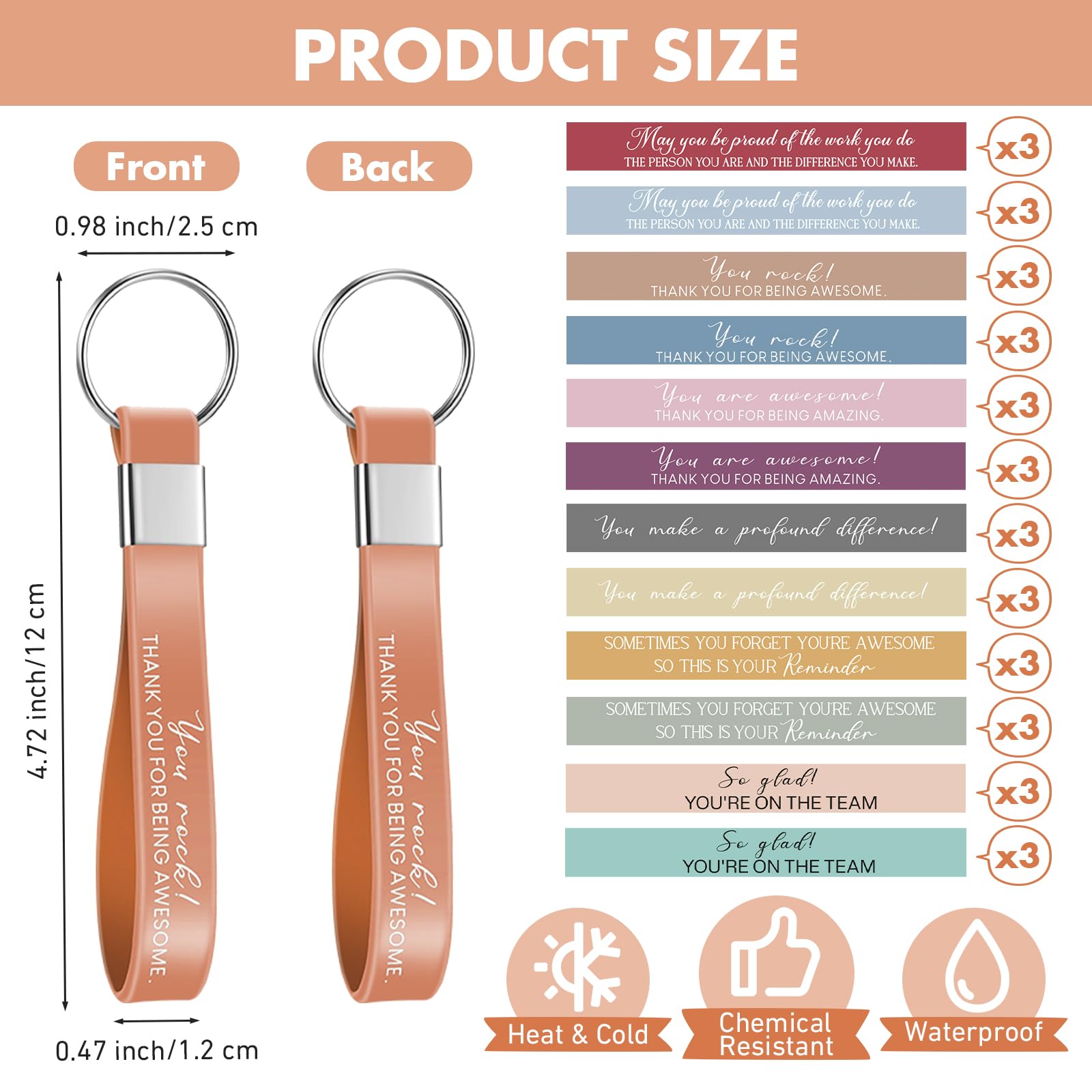 Otuuz 36 Pcs Employee Appreciation Gifts Thank You Gifts Rubber Silicone Keychains Bulk with Inspirational Quote for Christmas Motivational Team School Office Staff Teacher Nurse Volunteer - Image 3