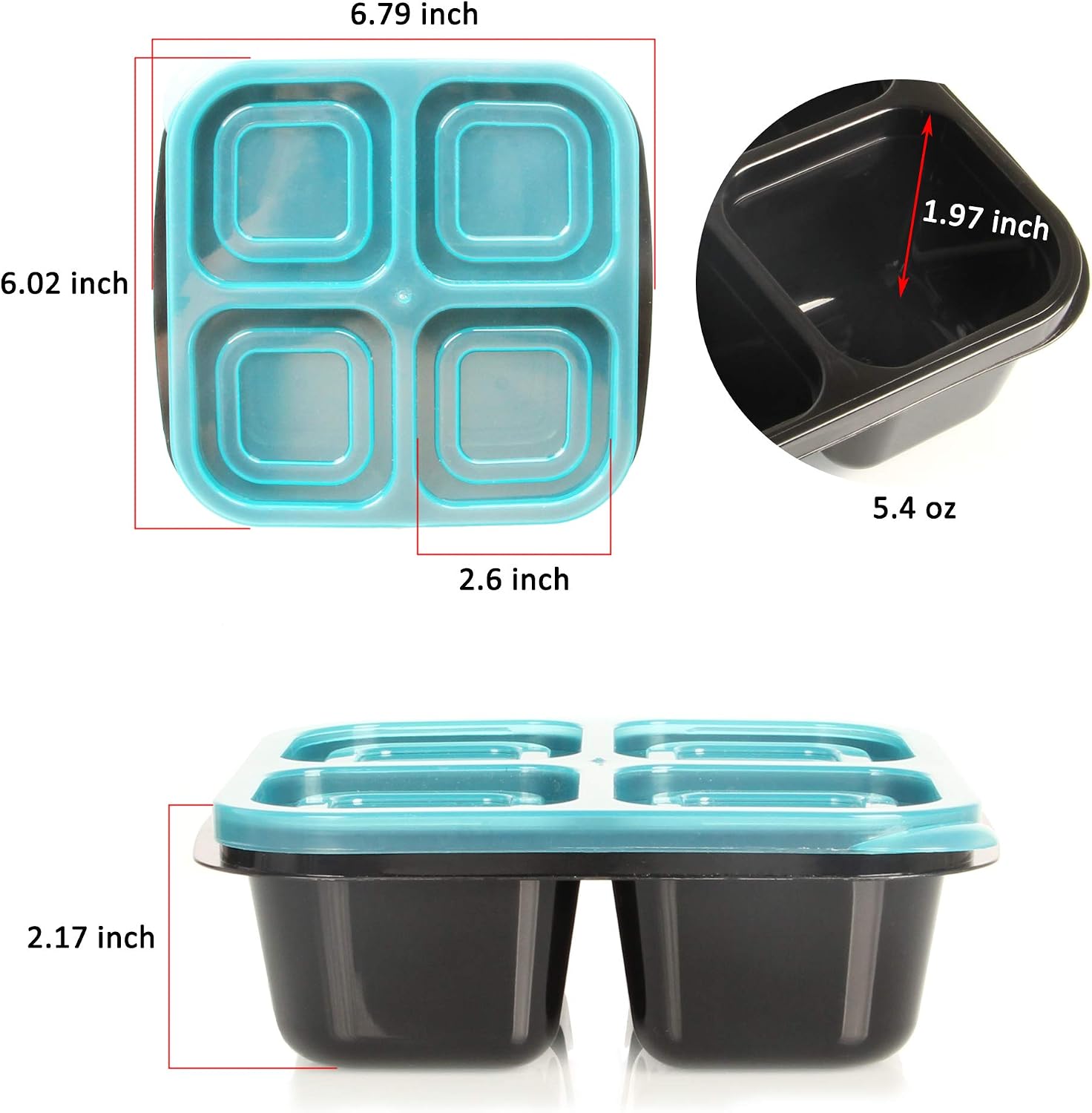 Youngever 8 Pack 4-Compartment Reusable Snack Box Food Containers, Bento Lunch Box, Meal Prep Containers, Divided Food Storage Containers, in 8 Assorted Color