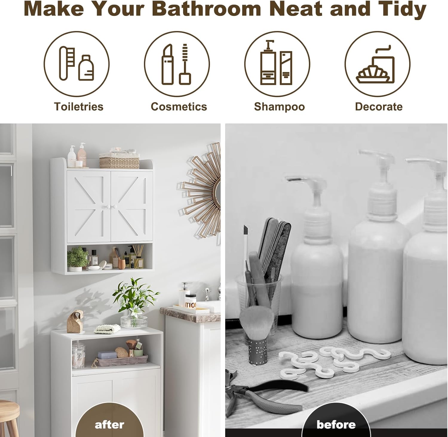 EasyCom 22" W x 26" H Bathroom Wall Cabinet, Farmhouse Medicine Cabinet with Adjustable Shelves and 2 Barn Doors, Over The Toilet Storage Cabinet for Bathroom,Kitchen,Living Room,White