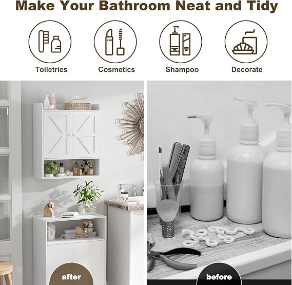 Bathroom Wall Cabinet, White Over-Toilet Storage with Adjustable Shelves