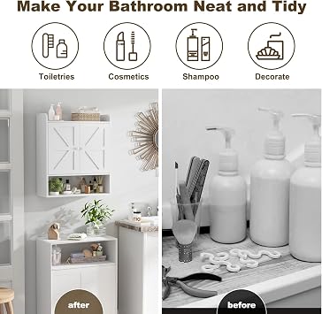 Bathroom Wall Cabinet, White Over-Toilet Storage with Adjustable Shelves