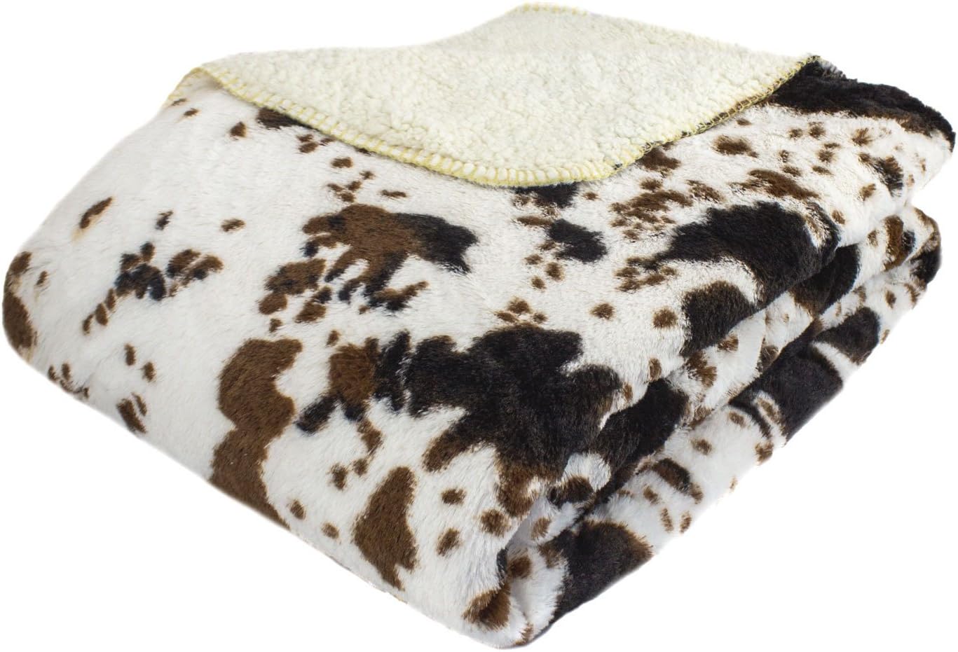 Cozy Fleece LLC Oversized Luxury Mink Animal Print Throw with Sherpa Back, Cow Splash
