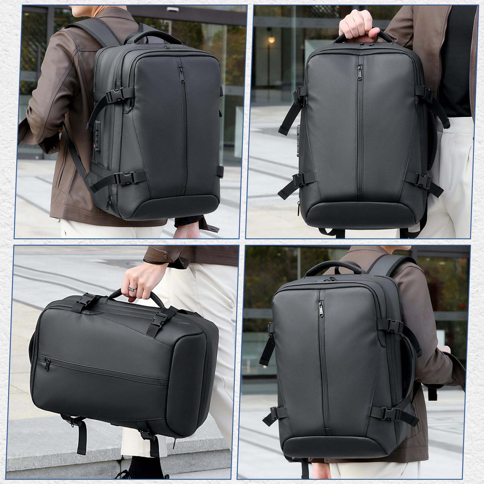 Sac à dos de voyage sous vide avec pompe, compression par airbag, extensible de 36 à 60 L, compatible avec les bagages à main, antivol TSA, pour trekking, travail, pour femmes et hommes, noir