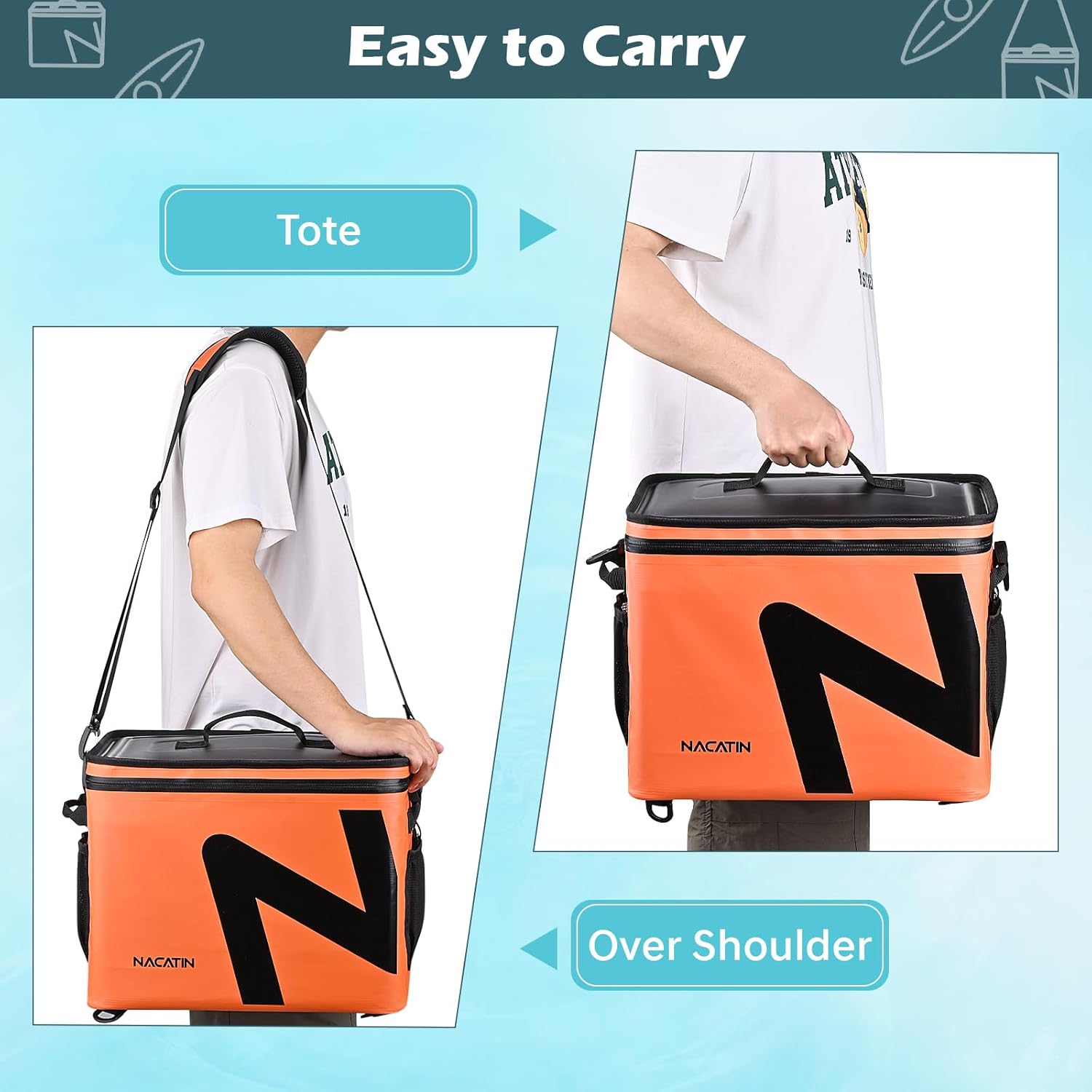 Cooler Bag, Large 5-Layer Leakproof Insulated Cooler with Bottle Opener, Removable Inner Liner Cooler Bag for Travel, Camping, Picnic, Paddle Board