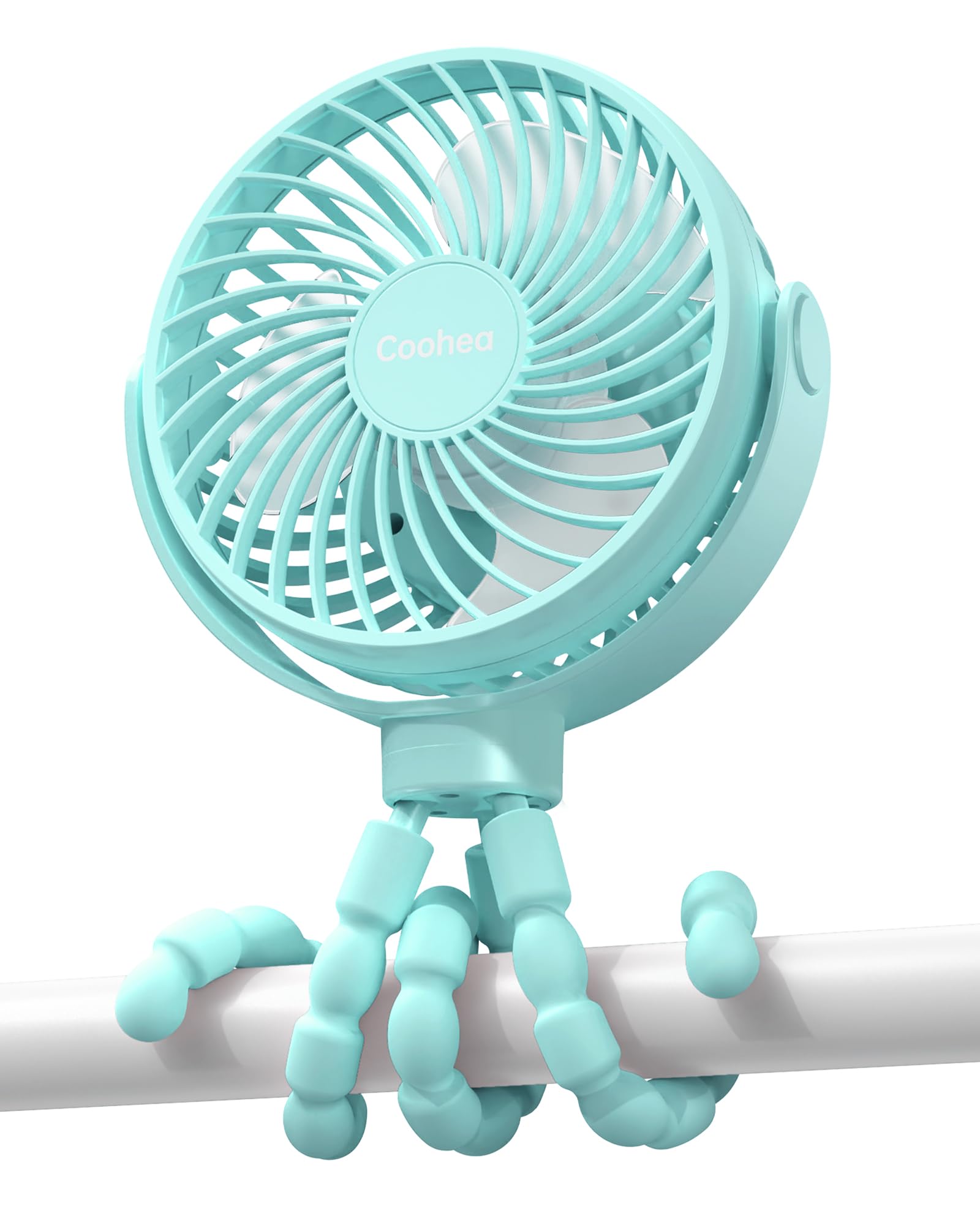Coohea Stroller Fan Clip on for Baby, 4000mAh Rechargeable Battery Operated, Flexible Tripod, 3 Wind Speed, 360° Rotatable, Small Cooling Portable Fan