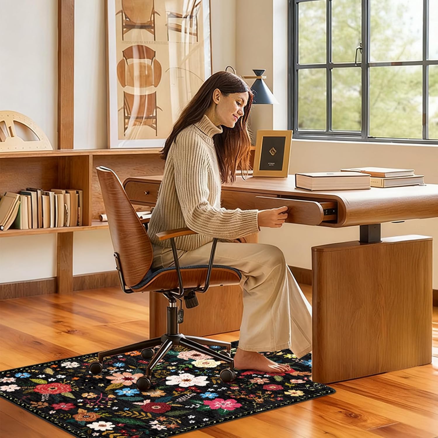 Office Chair Mat for Hardwood Floor & Tile Floor,36"X 48" Heavy Duty Desk Chair Mat for Hard Floors, Under Desk Rug for Rolling Computer Chair,Anti Slip,Low Pile Carpet Protector-Convex Colorful