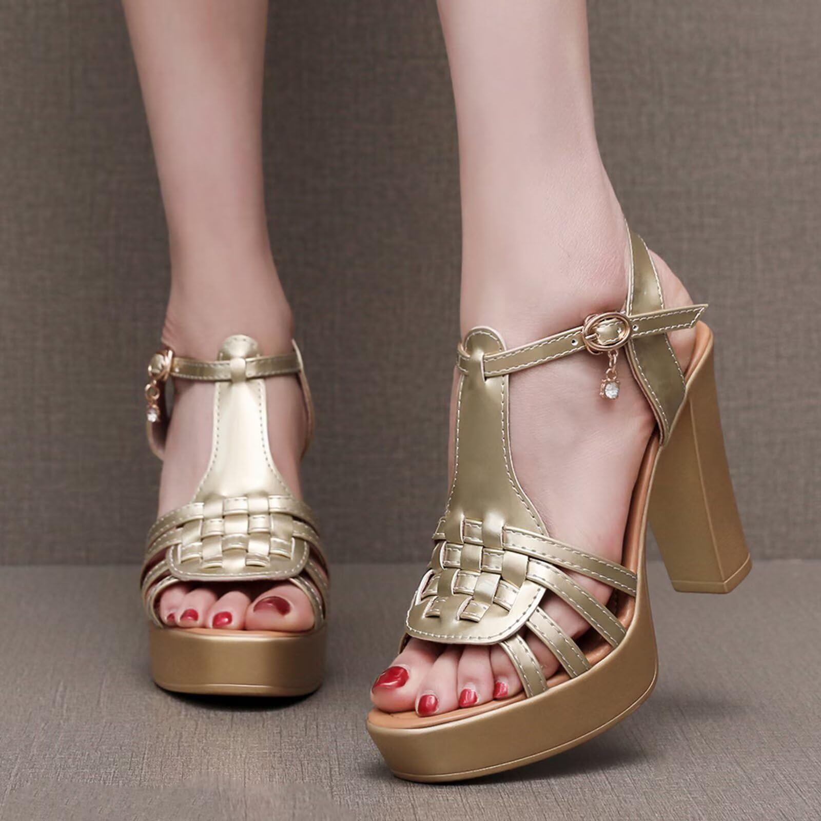 HNVAVQ Sandali con Plateau Donna Tacco Largo Scarpe Estive Sexy da Matrimonio Sposa Sera Cerimonia