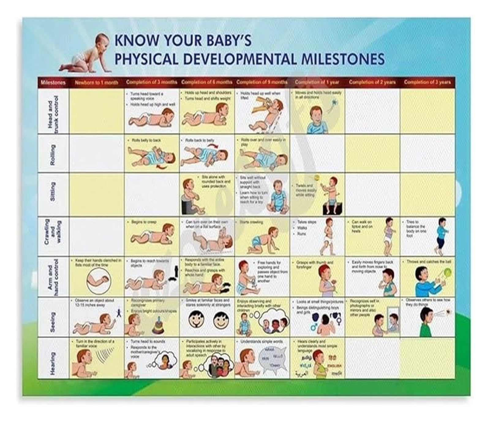 MDBJTCYZN Shower Gift Pediatrician Educational Poster Milestones Chart Canvas Wall-Art for Nursery Parents Decor(Framed,12x18inch(30x45cm))