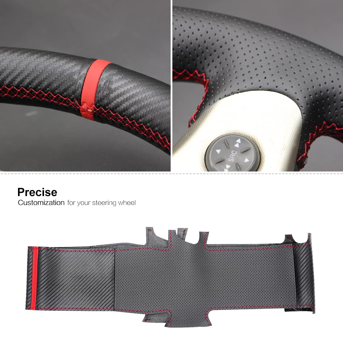 MEWANT Funda de Volante a Medida para Coser Alfa Romeo | volante coche fibra carbono mate Cuero de Microfibra Transpirable Para Volantes Calefactados Duradero