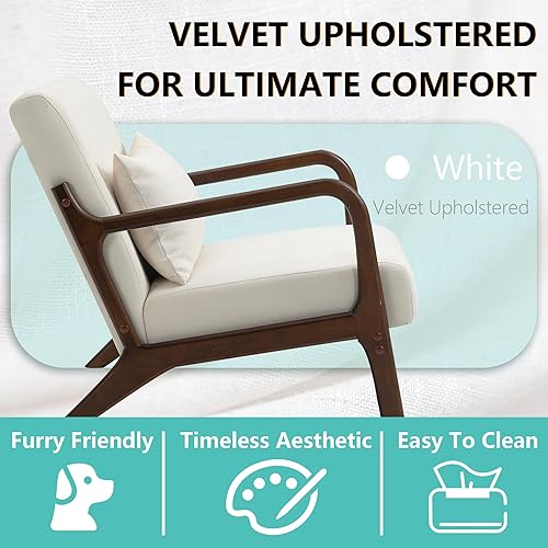 Miniatura 6 de Dolonm Silla decorativa moderna con marco de madera, silla tapizada con cojín de cintura, sillón de terciopelo para sala de estar, dormitorio, sala