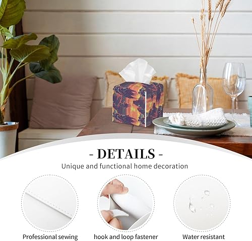 Miniatura 3 de Leather Tissue Box Cover Square - Cyber Retro Western Cowboy Print Tissue Box Holder Paper Case, Organizer Dispenser for Modern Home &