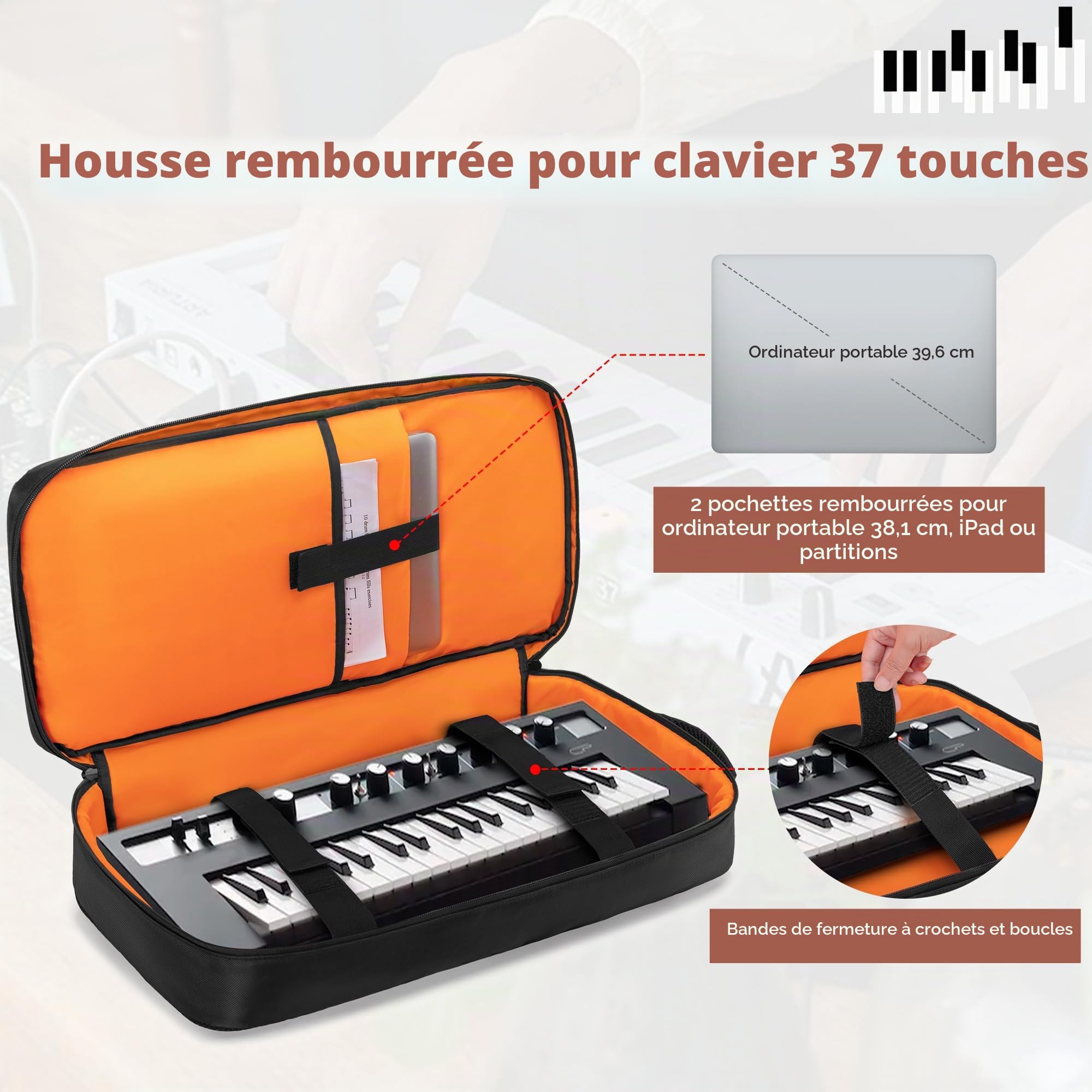 Rexmica Sac à Dos Portable pour Claviers de Piano 37 Touches, 28,5x10x56 cm