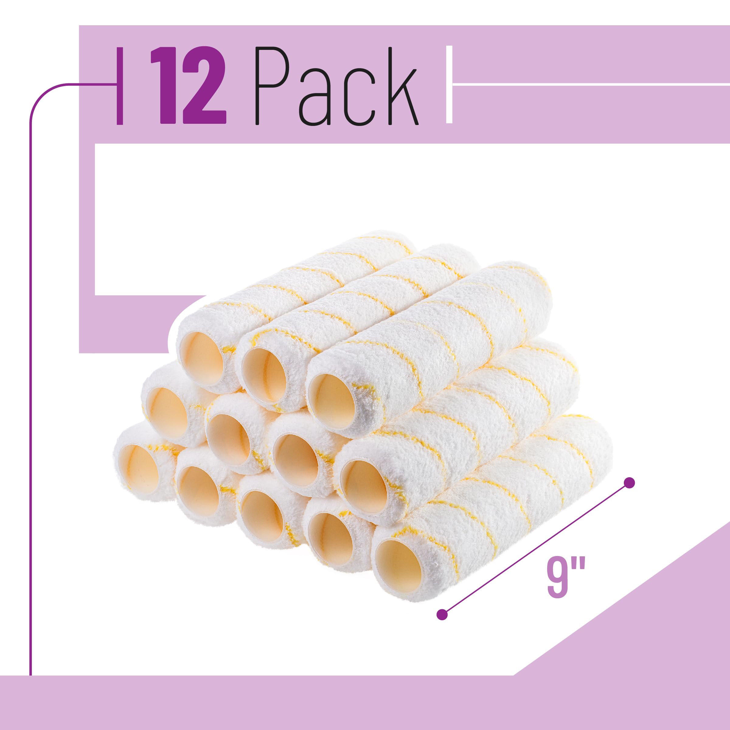 Bates Lot de 12 housses de rouleau de peinture à rayures jaunes de 22,9 x 0,9 cm – Housses de rouleau de peinture de 22,9 cm x 0,9 cm – Housses de rouleau de peinture de 22,9 cm