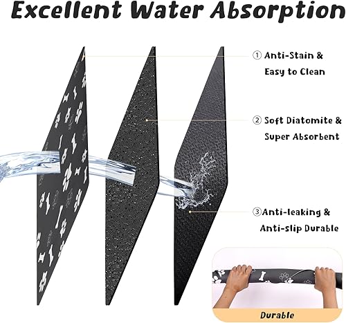 Miniatura 5 de Tapete de alimentación para mascotas, 12 x 20 pulgadas, tapete absorbente de comida para perros y cuenco de agua, almohadilla de secado rápido para