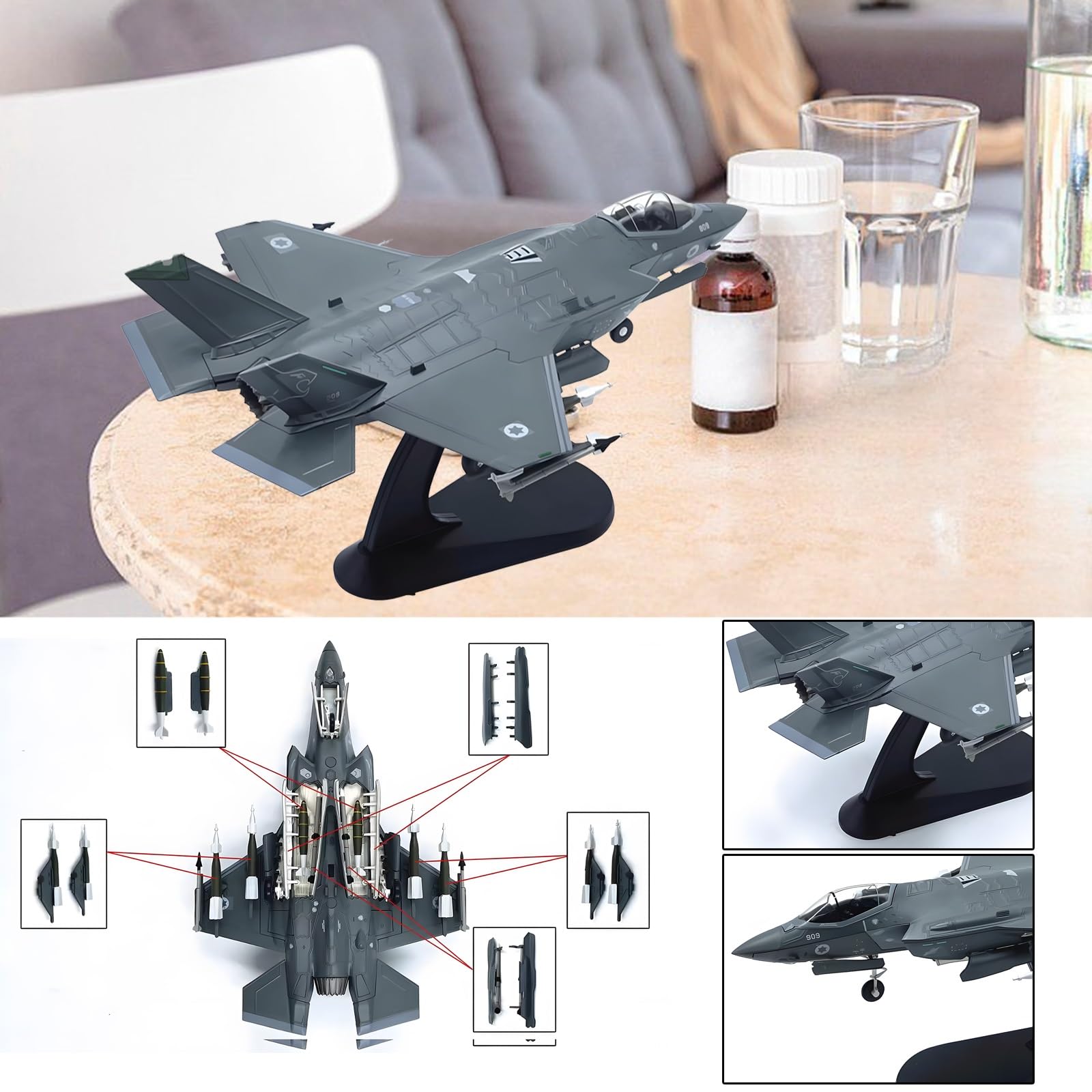 Modello aereo caccia F-35 Lightning metallo pressofuso in scala 1/72 Preverniciato, assemblaggio senza colla, espositore collezione con supporto for scrivania, scaffale appassionati
