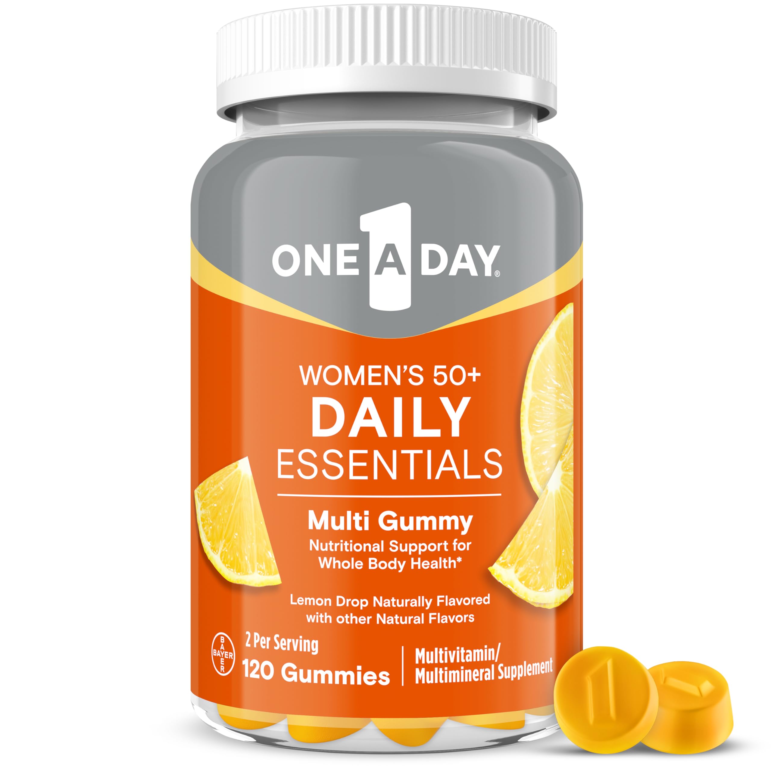 One A Day Women’s 50+ Daily Essentials Multivitamin Gummies, Women 50 and Over Gummy Vitamins with Folate, Vitamin C, Vitamin D, Zinc, Multivitamin for Women, Lemon Drop Natural Flavor, 120 Gummies