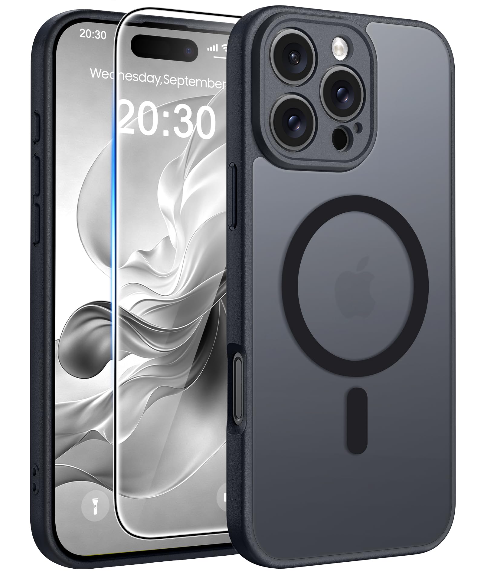 FNTCASE for iPhone 16 Pro-Max Case: Translucent Black Fit for MagSafe