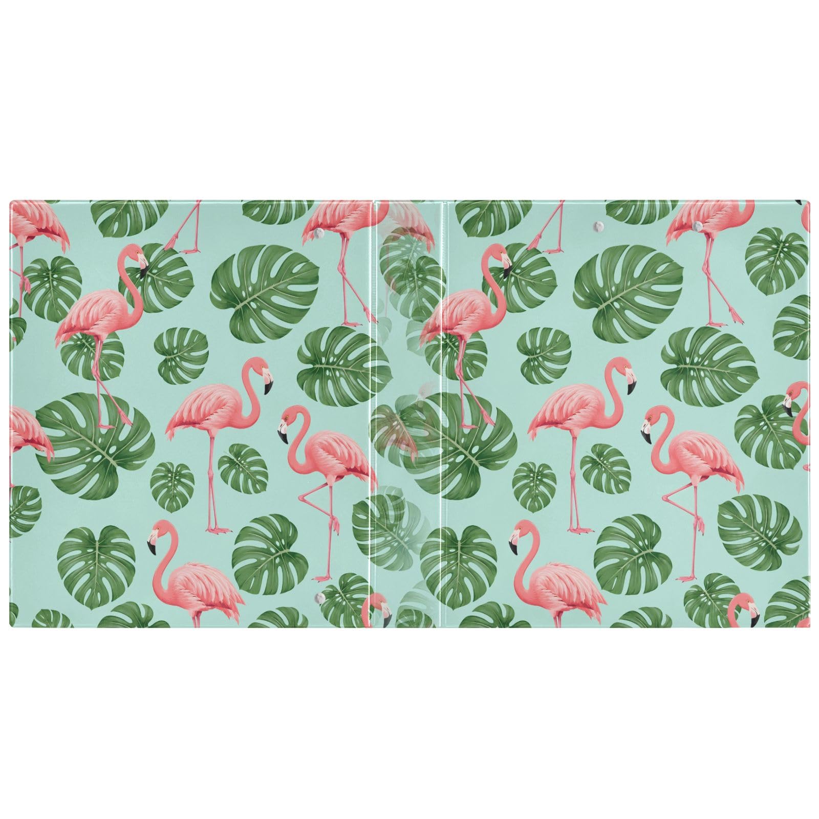 Raccoglitore a 3 anelli con fenicottero Monstera, 3,8 cm, rotondi, contiene 200 fogli, 3 raccoglitori ad anelli con clip in metallo antiscivolo