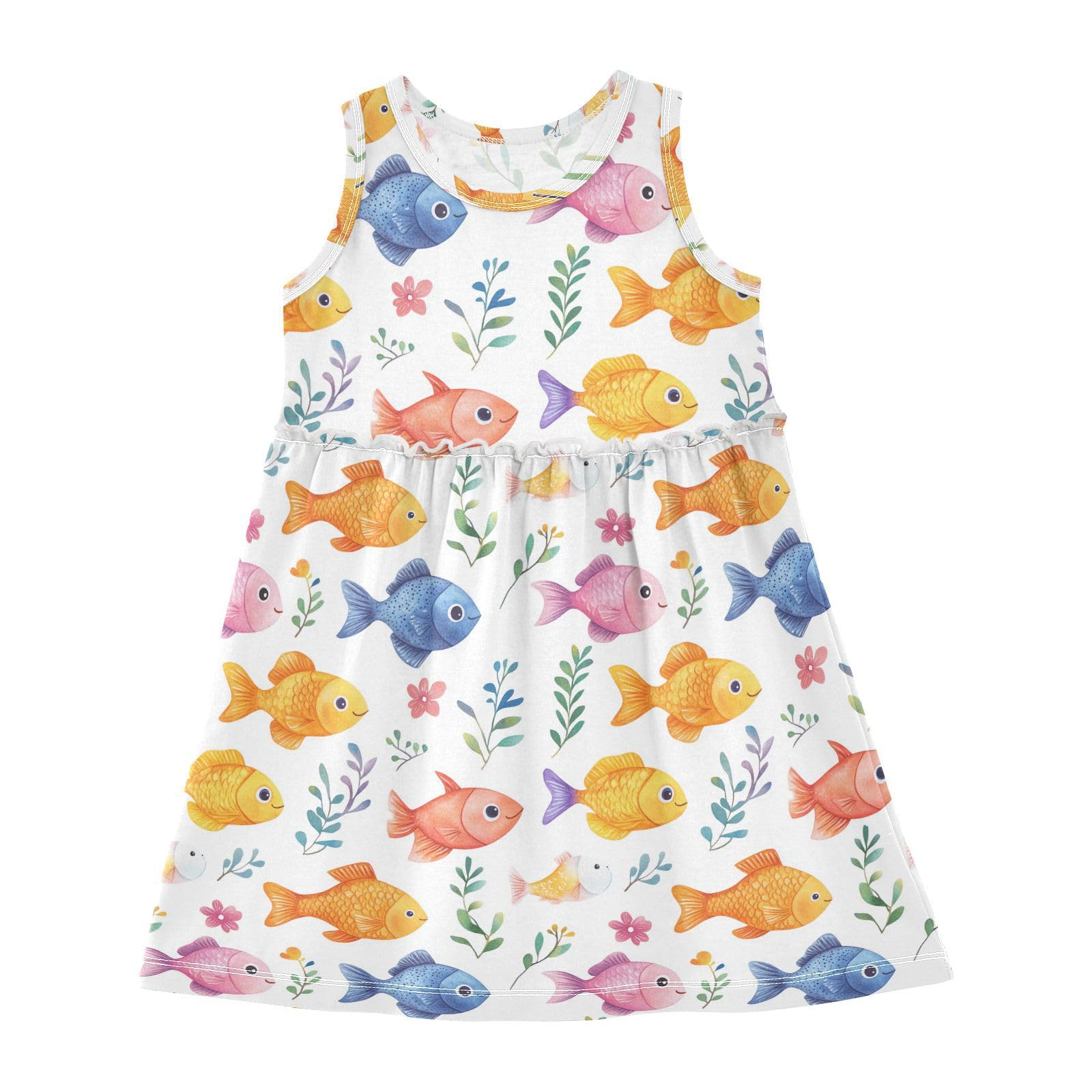 Toddler Girls Summer Dress Toddler Baby Ruffle Hem Spring Dresses Summer Active Playwear 6T Cartoon Funny Fish