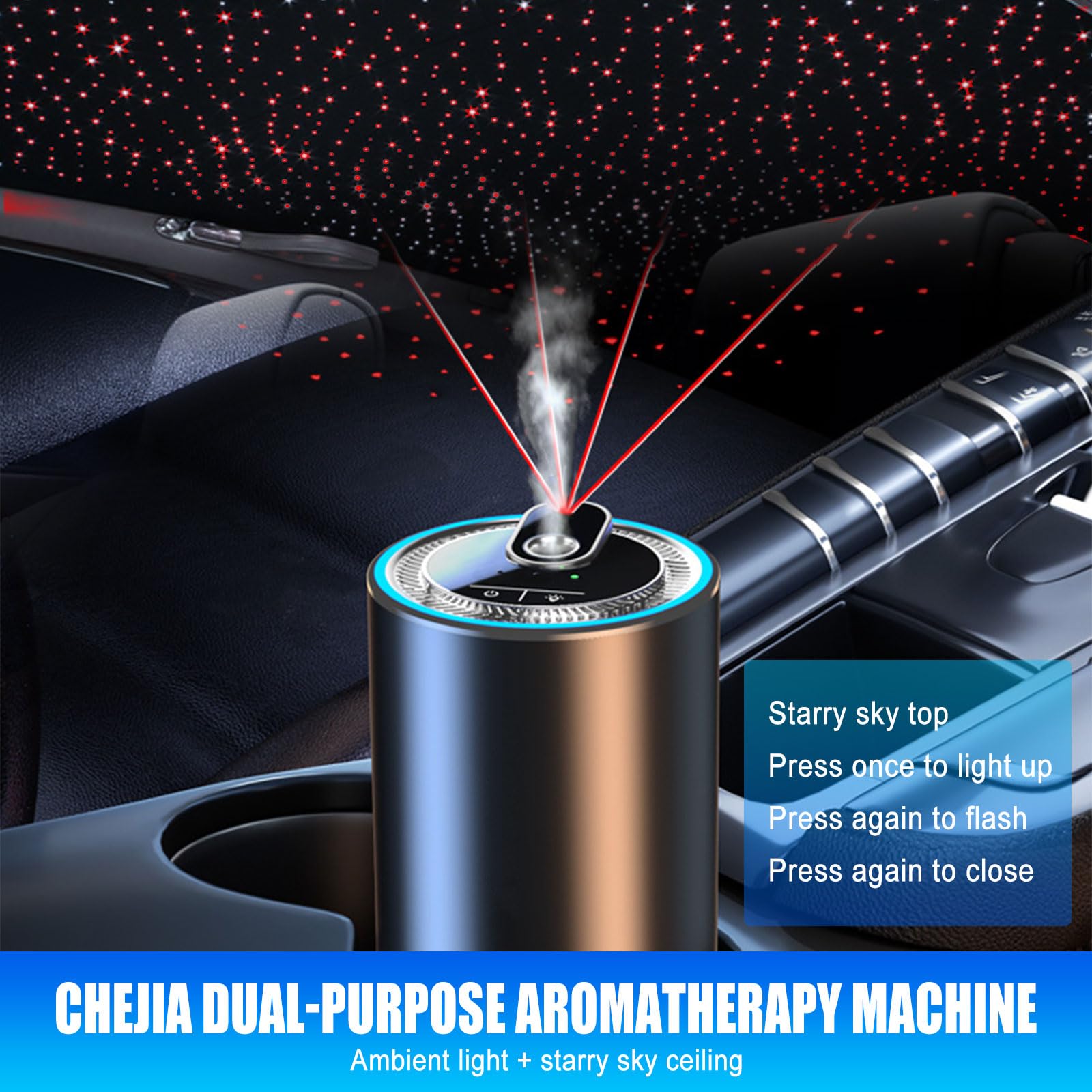 Difusor de aromaterapia para coche, difusor de aceite esencial de 50 ml, 3 modos ajustables, ambientador inteligente para coche, nano-atomización, difusor humidificador de coche con proyección de