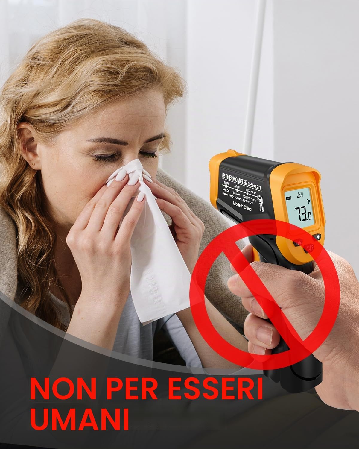Eventek Termometro Infrarossi, -50 ° C ~ 600 ° C Termometro Laser Digitale Senza Contatto aiutante di cucina, Termometro per Cucina, Forno, Pizza, Freezer, Termometro per Carne Incluso (Non per Umani)
