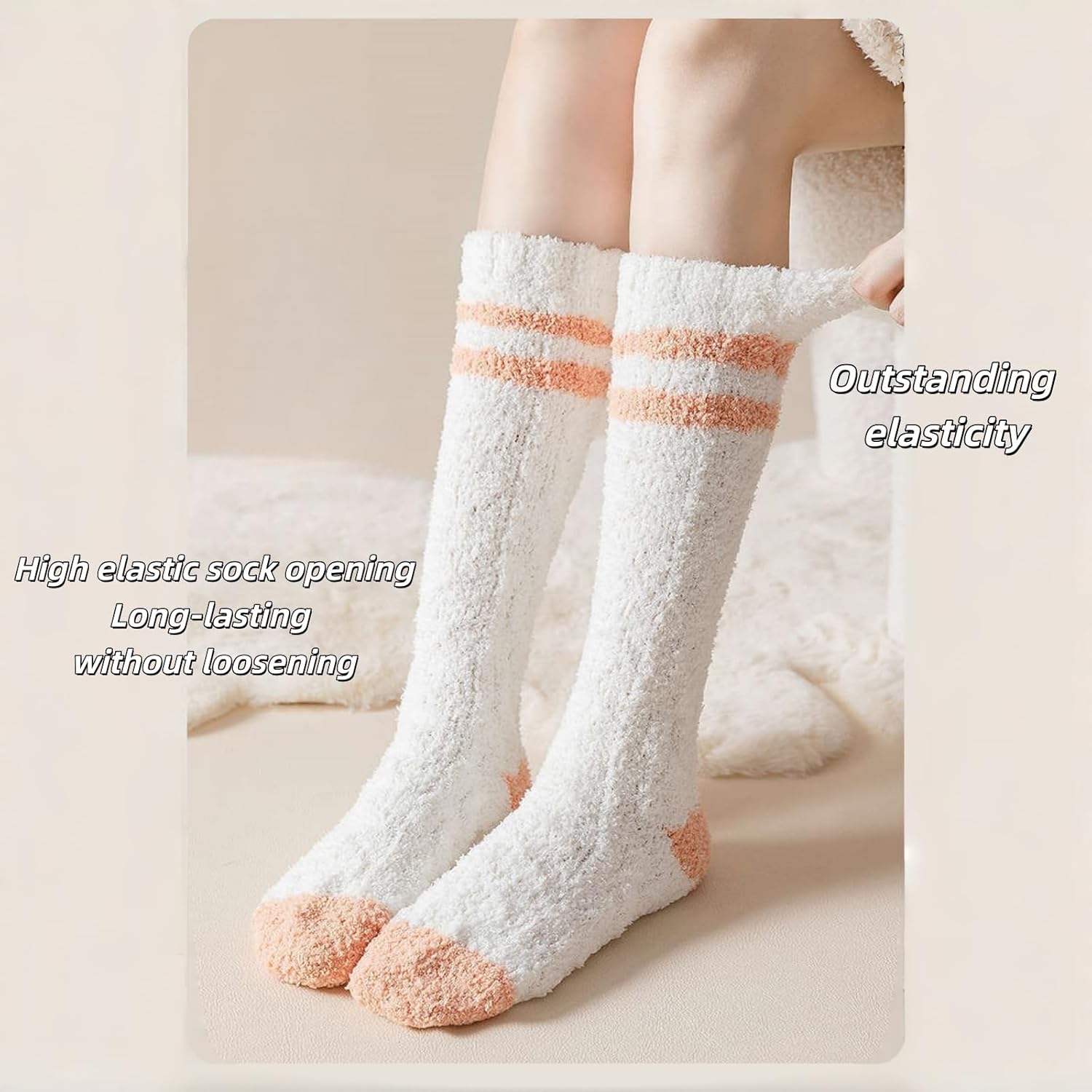 Coral Fleece Socks，Wool Socks for Women Hiking Thermal，Cute Winter Warm Calf Socks， Sleeping Floor Home