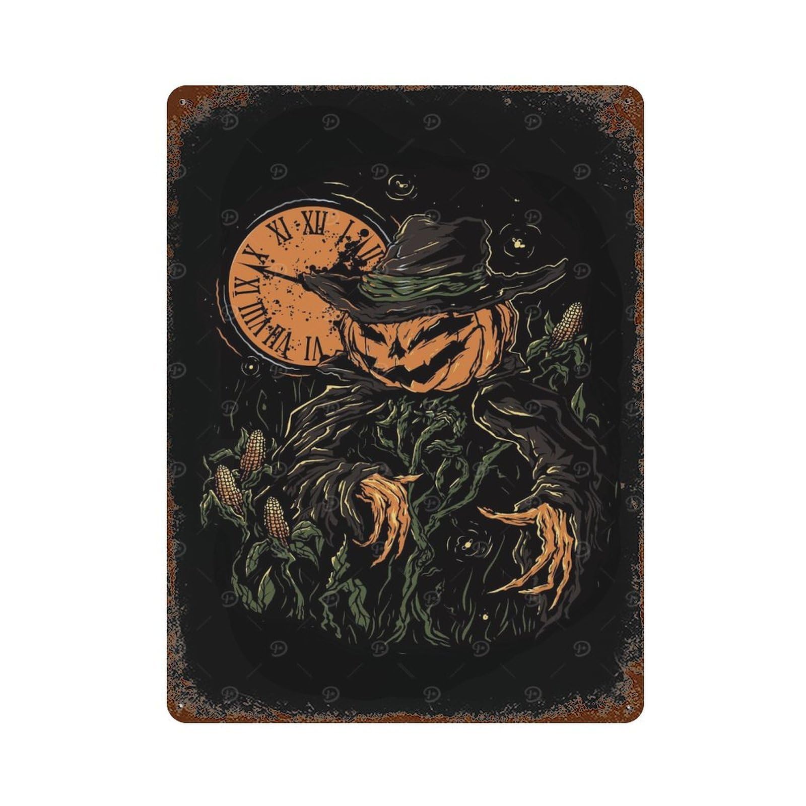 Halloween Pumpkin Costume Rust Effect Tin Sign 15.7"x11.8", Farmhouse Wall Decor for Farmhouse, Kitchen And Entryway Decor