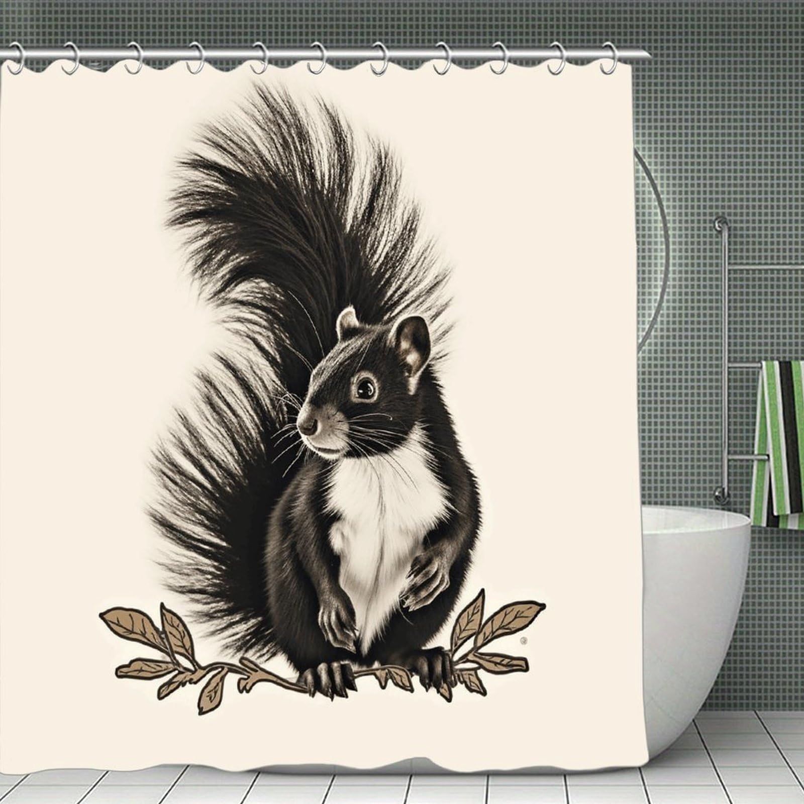 VstaDank Skunk Bath Curtain Elegant Heavy Duty Shower Curtains 70x70 in Rustic Farmhouse Cloth Shower Curtains Neutral Modern Bath Curtain for Bathroom