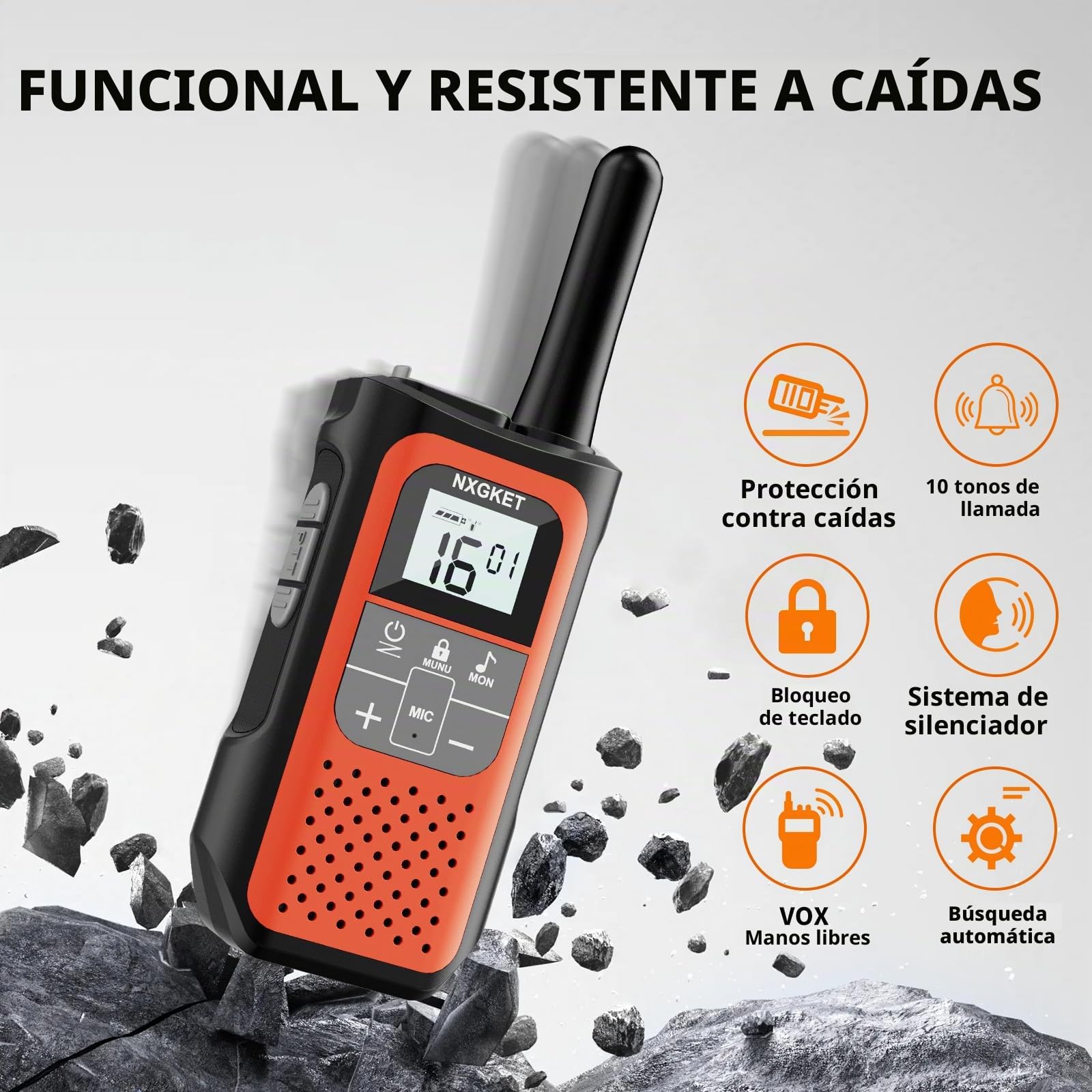 NXGKET Walkie Talkie Niños Recargable, 24 Horas de Tiempo de Trabajo, 5 km de Largo Alcance, 16 Canales, Función VOX, Walkie Talkies para Acampadas y Senderismo al Aire Libre, Paquete de 3