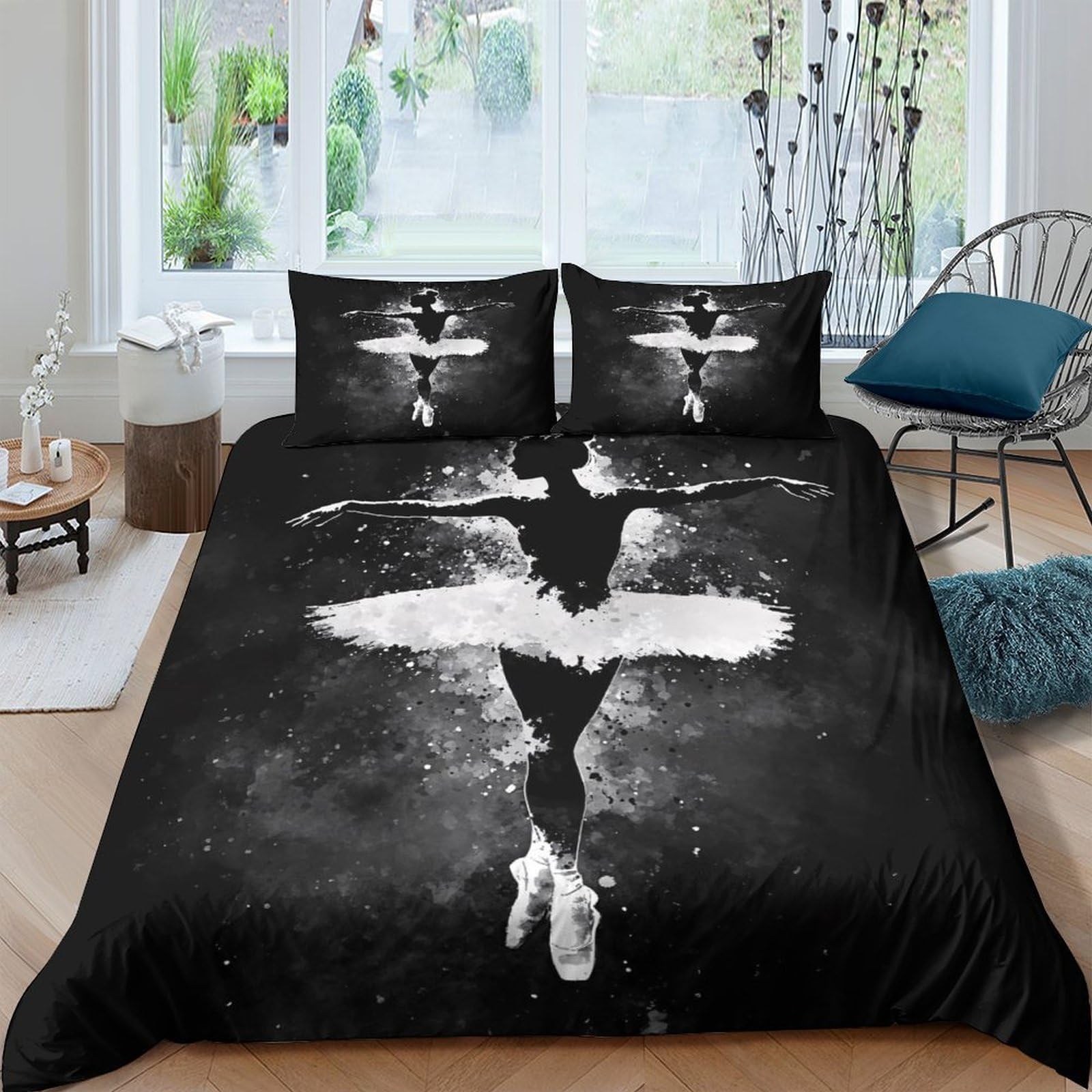 Ctjqhvkz Style-5 3D Printed Ballet Dancer Fitted Sheet Microfiber Soft Black White Artistic Bed Cover For Bedroom Guest Room Decor Single（135X200cm）
