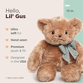 Bearington Baby Gus The Brown Teddy Bear Plush, 13 Inch Bear Stuffed Animal