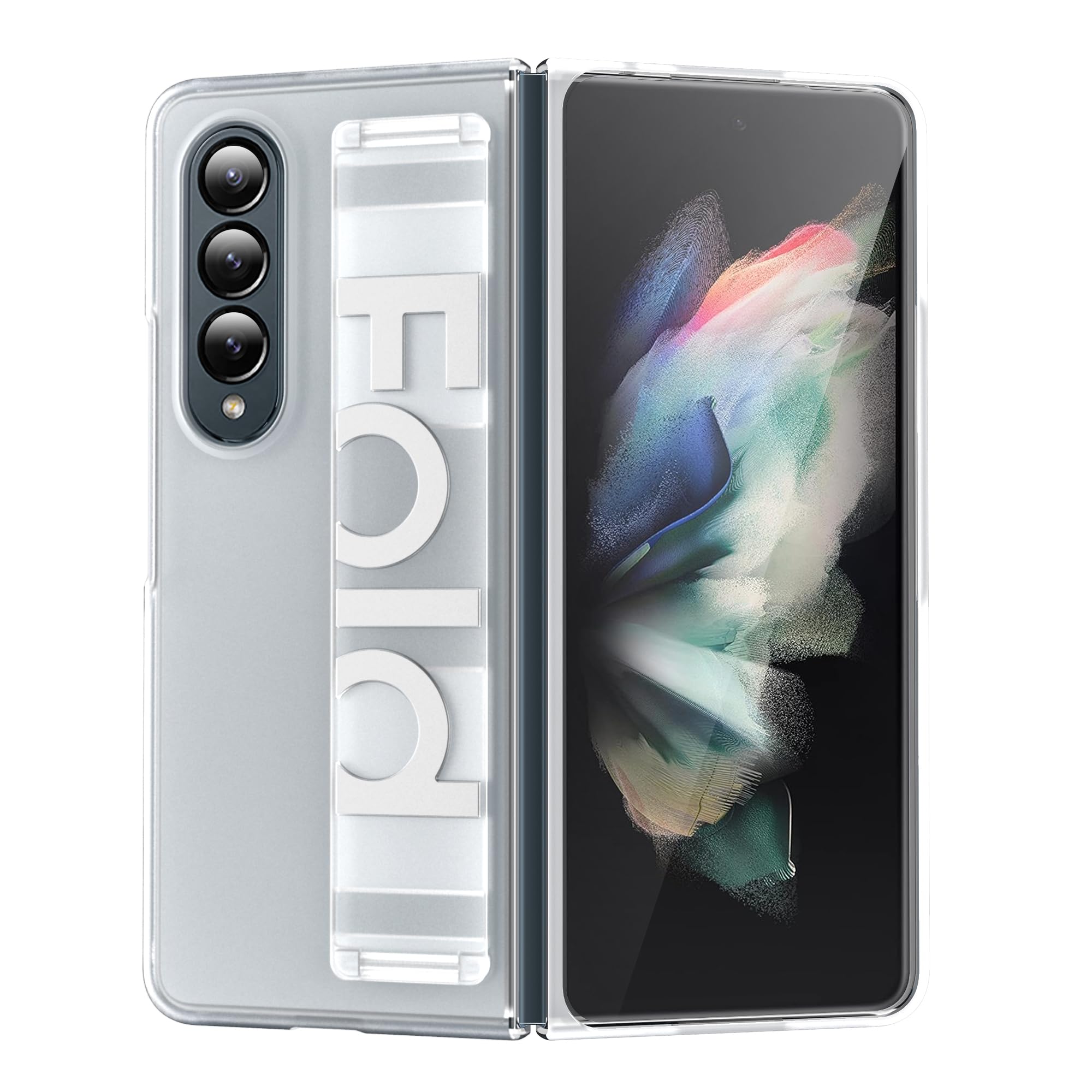 Migexxkj for Samsung Galaxy Z Fold 3 Case with Strap Black，Shockproof Hard PC Cover Matte Touch Slim Thin Phone Case for Samsung Galaxy Z Fold 3 5G