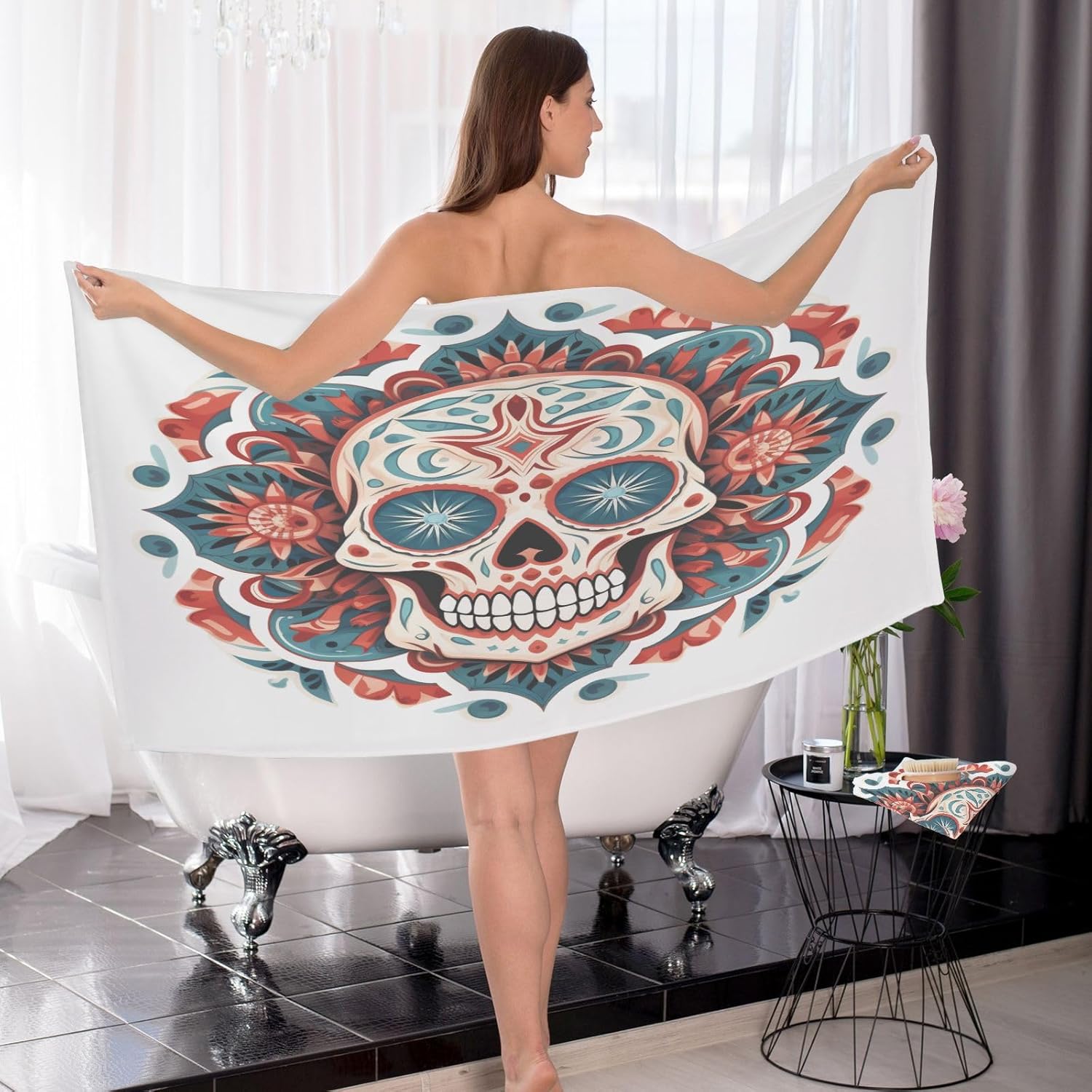 Hand Towels Premium Soft and Highly Absorbent Retro Pattern Skull 2 Pcs Towels for Bathroom Set 100% Cotton Decorative Face Towels