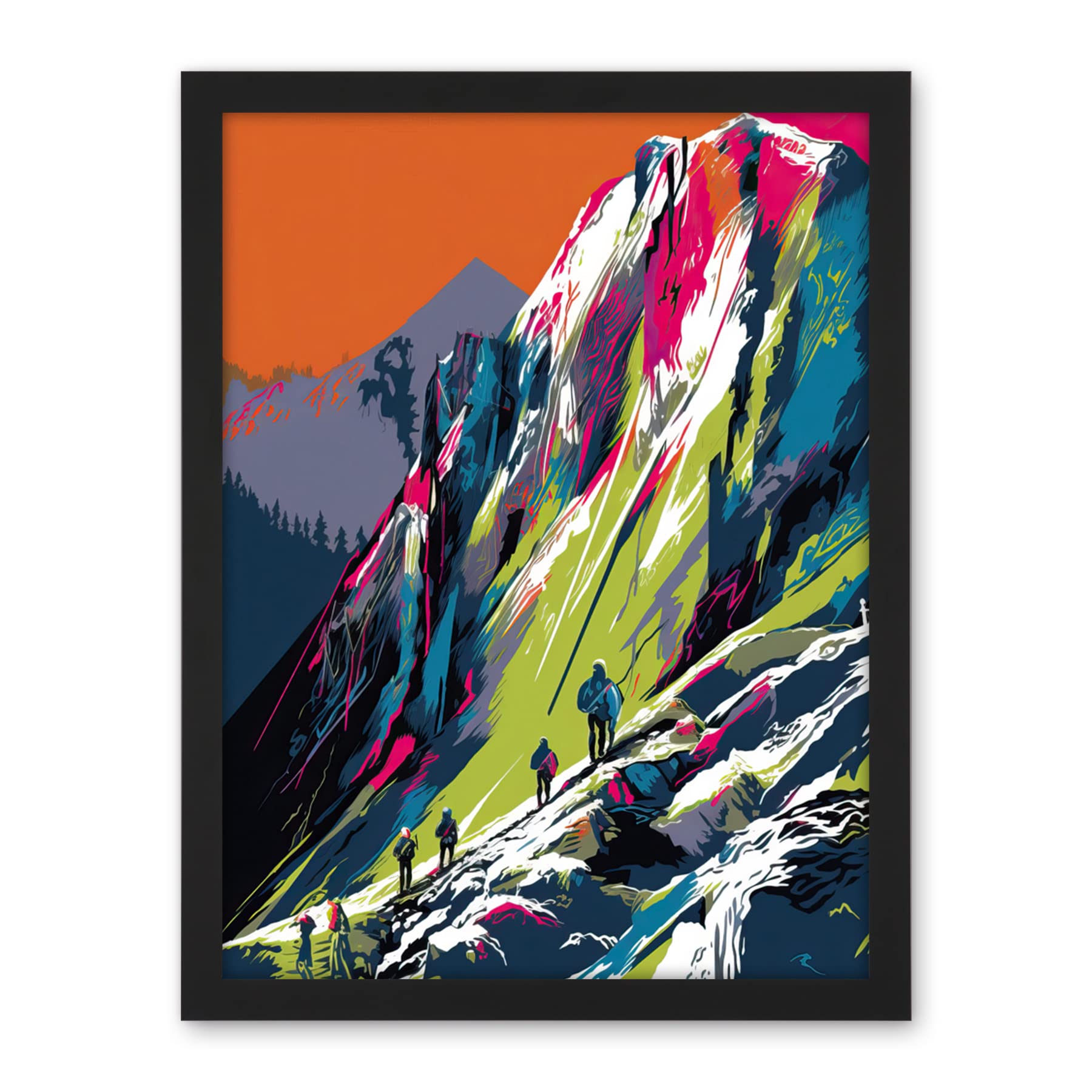 Artery8 Hikers on Helvellyn Mountain Ridge Landscape Artwork Framed Wall Art Print 18X24 Inch